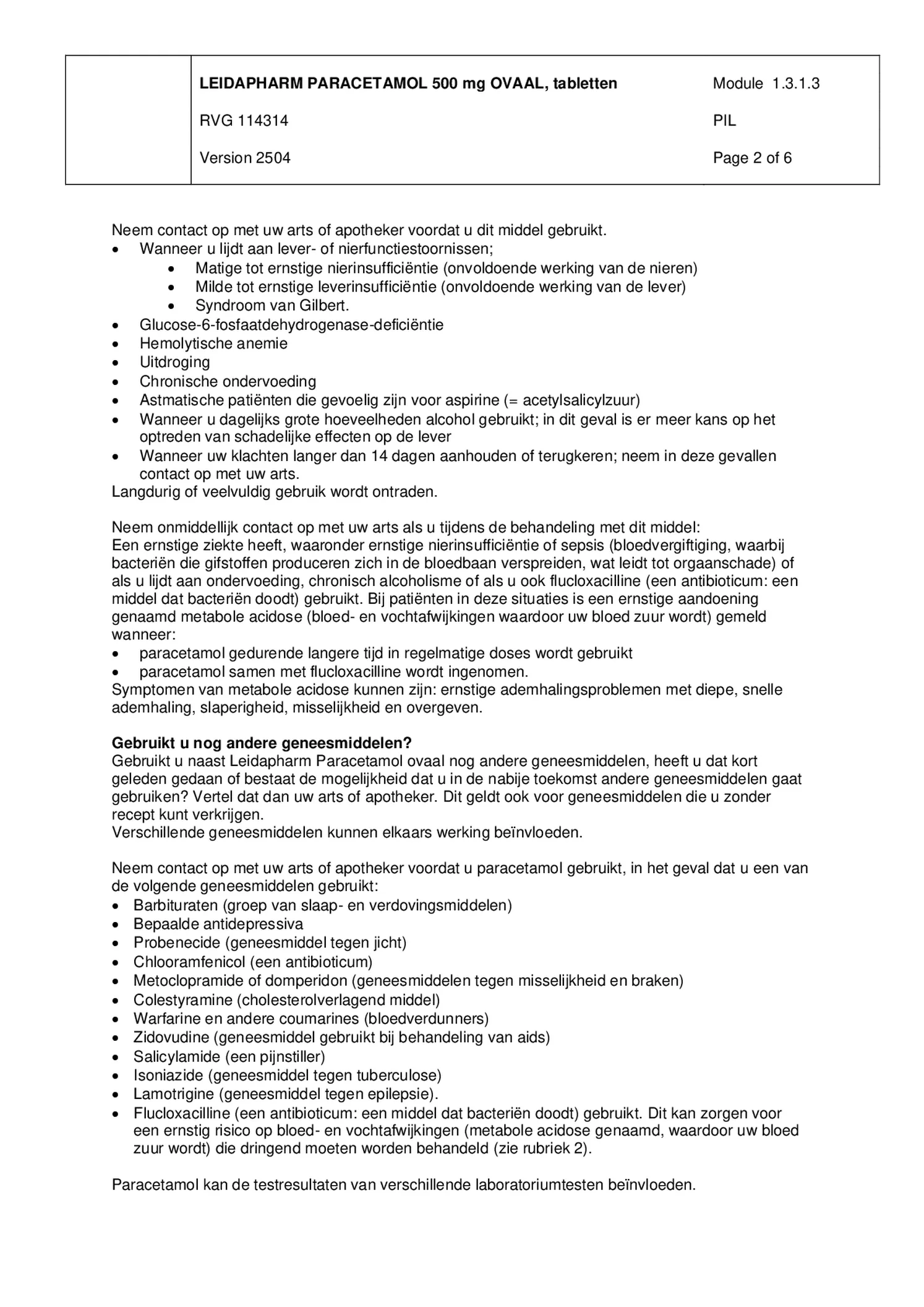 Leida Paracetamol Ovaal 500mg afbeelding van document #2, bijsluiter