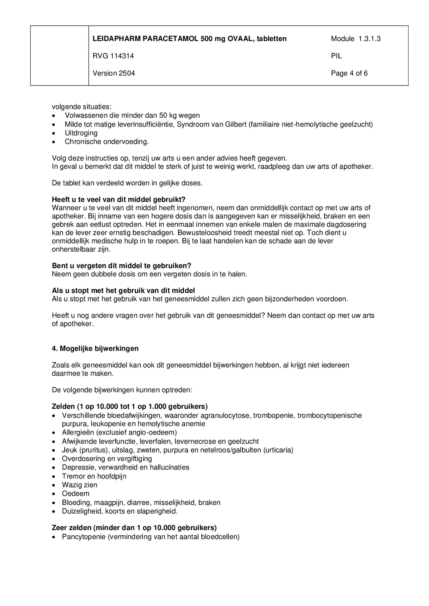 Leida Paracetamol Ovaal 500mg afbeelding van document #4, bijsluiter