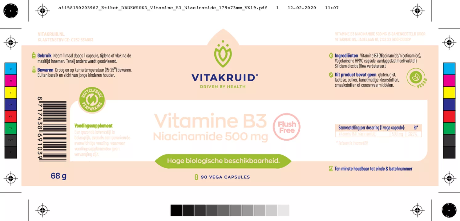Vitamine B3 Niacinamide 500 mg Flush Free afbeelding van document #1, etiket