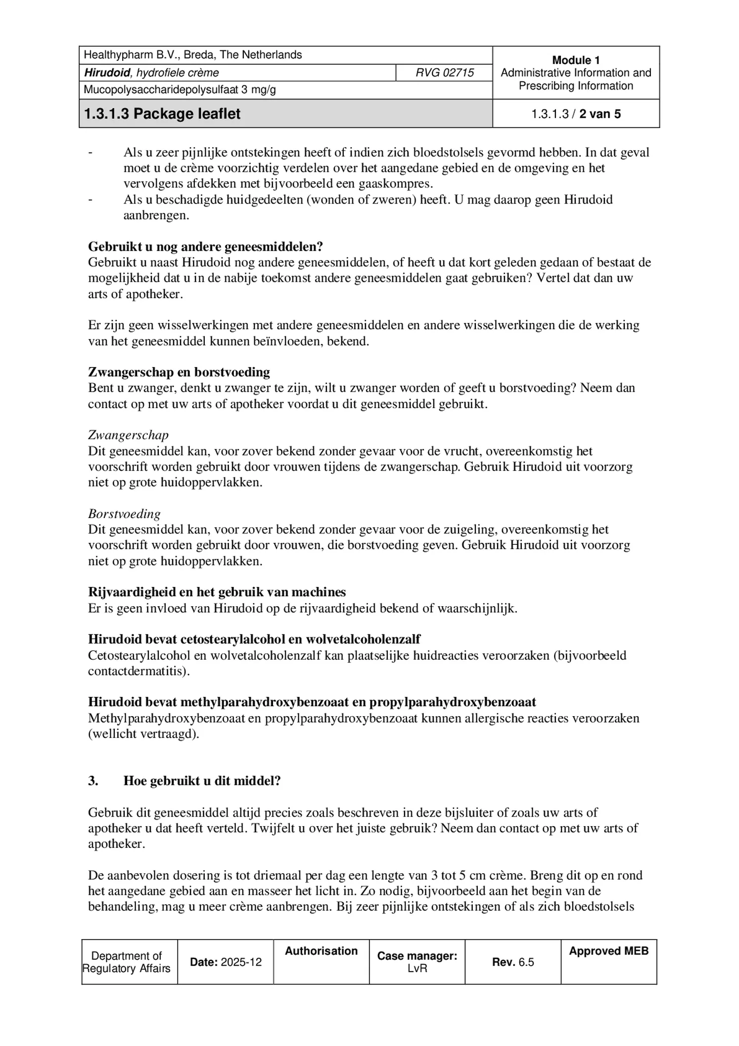 Hirudoid Hydrofiele Crème 3mg afbeelding van document #2, bijsluiter