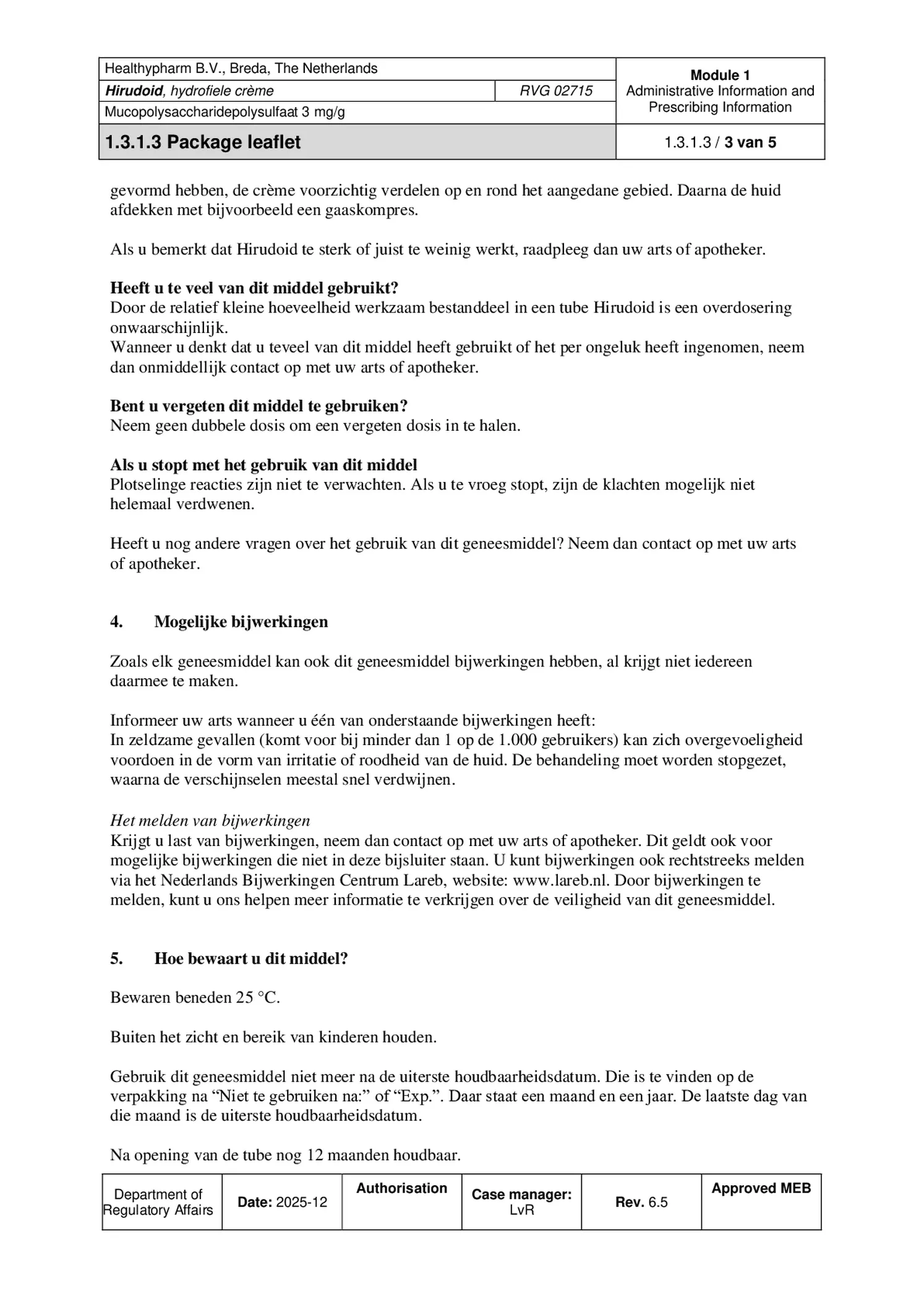 Hirudoid Hydrofiele Crème 3mg afbeelding van document #3, bijsluiter