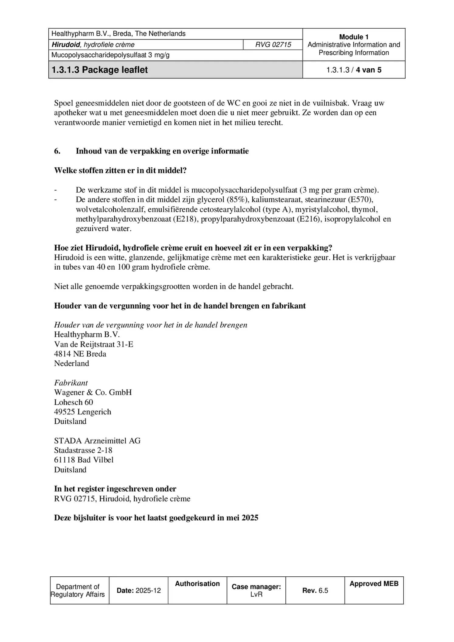 Hirudoid Hydrofiele Crème 3mg afbeelding van document #4, bijsluiter
