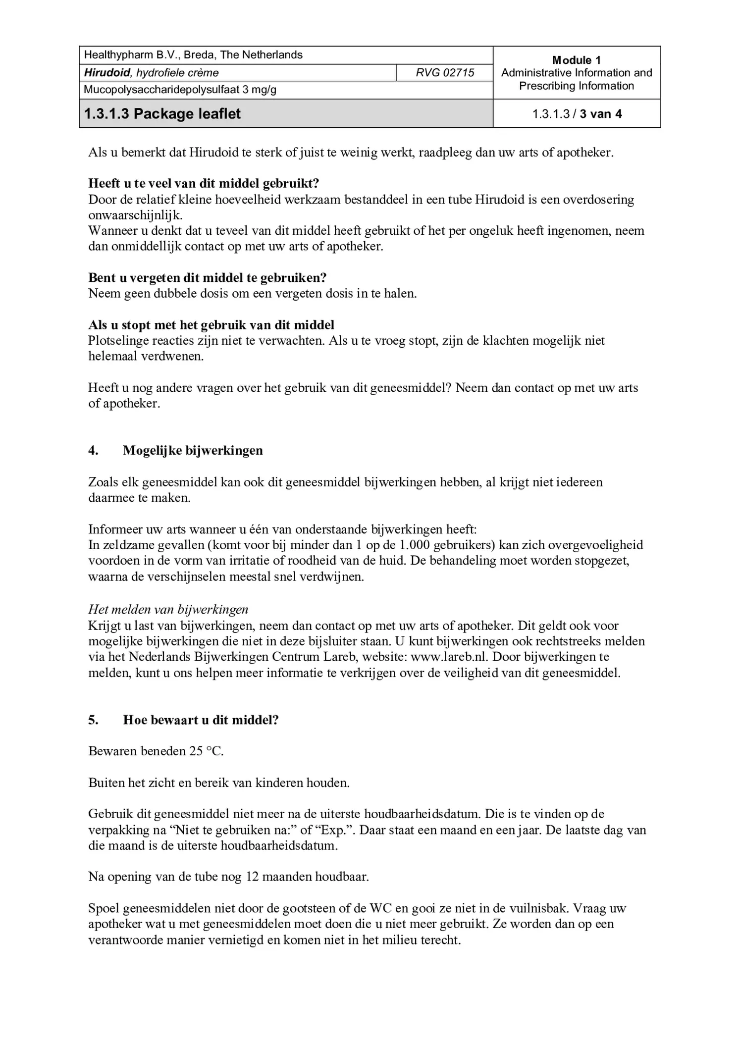 Hirudoid Hydrofiele Crème 3mg afbeelding van document #3, bijsluiter