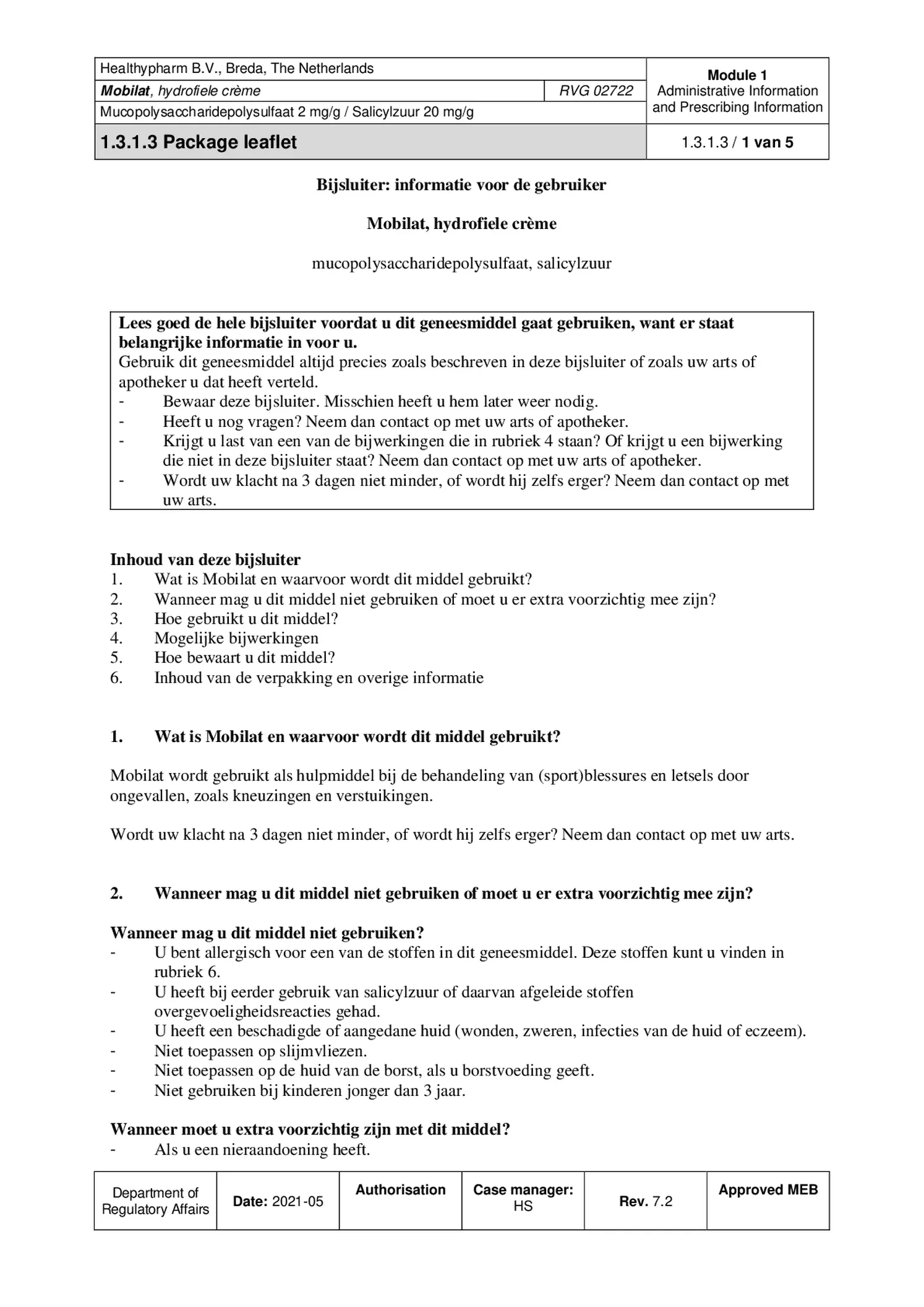 Mobilat Hydrofiele Creme afbeelding van document #1, bijsluiter