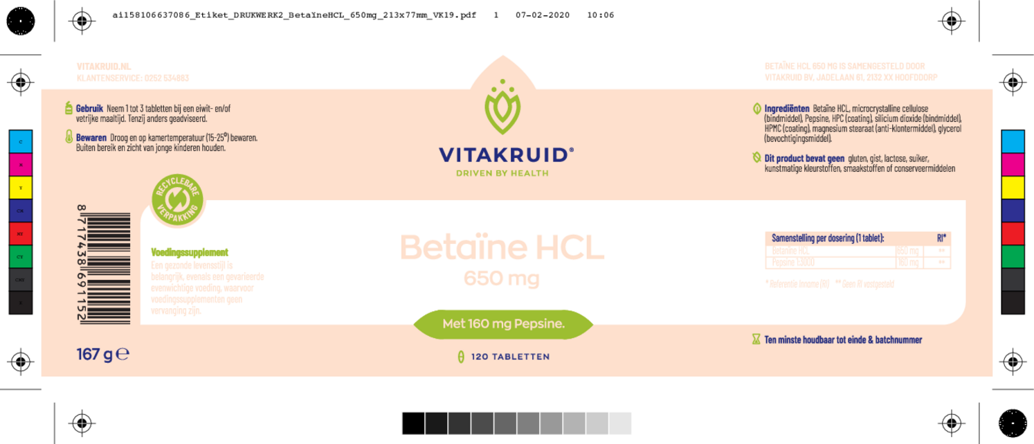 Betaine HCL 650mg Tabletten afbeelding van document #1, etiket