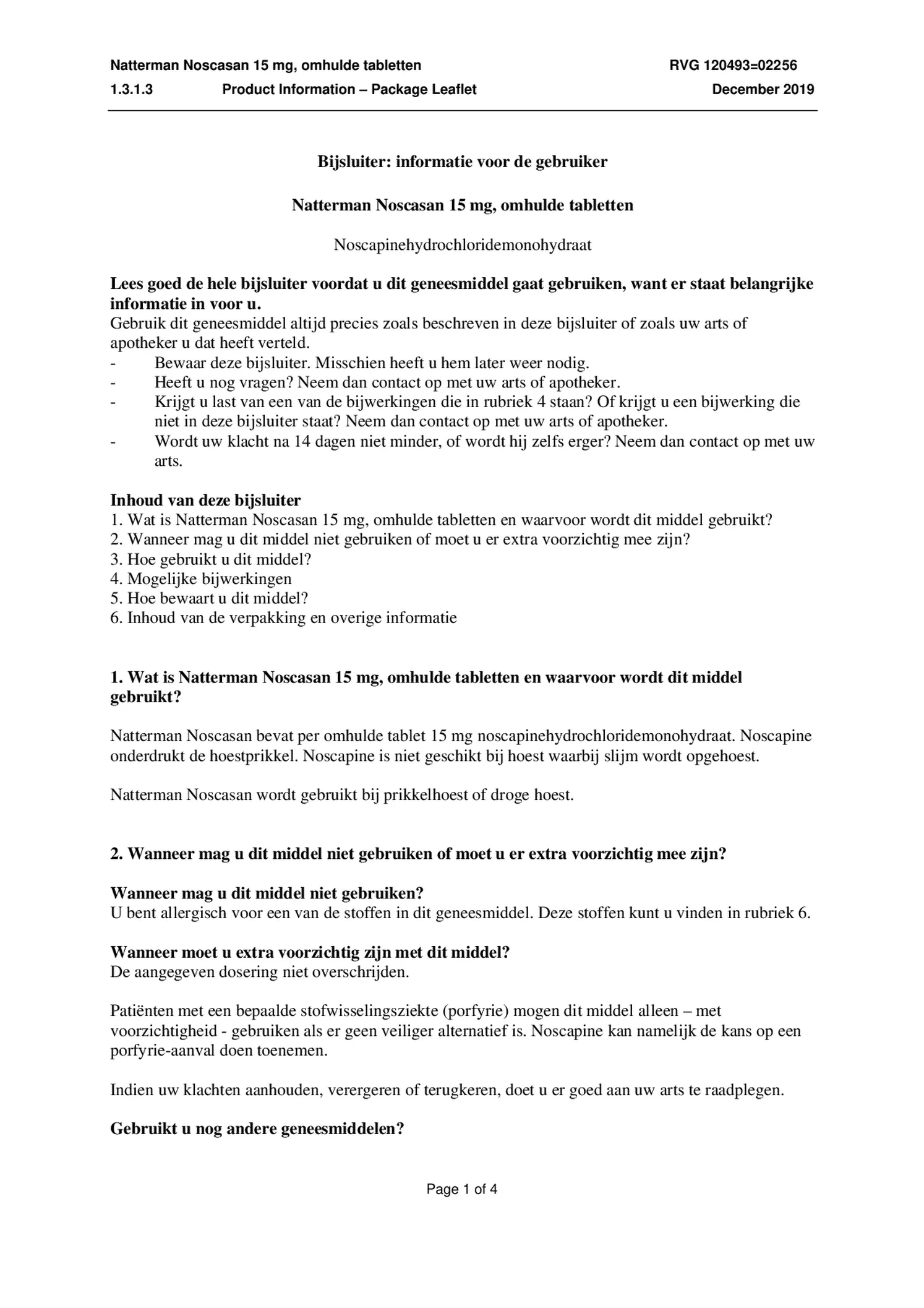 Noscasan 15 mg bij prikkelhoest of droge hoest Tabletten afbeelding van document #1, bijsluiter