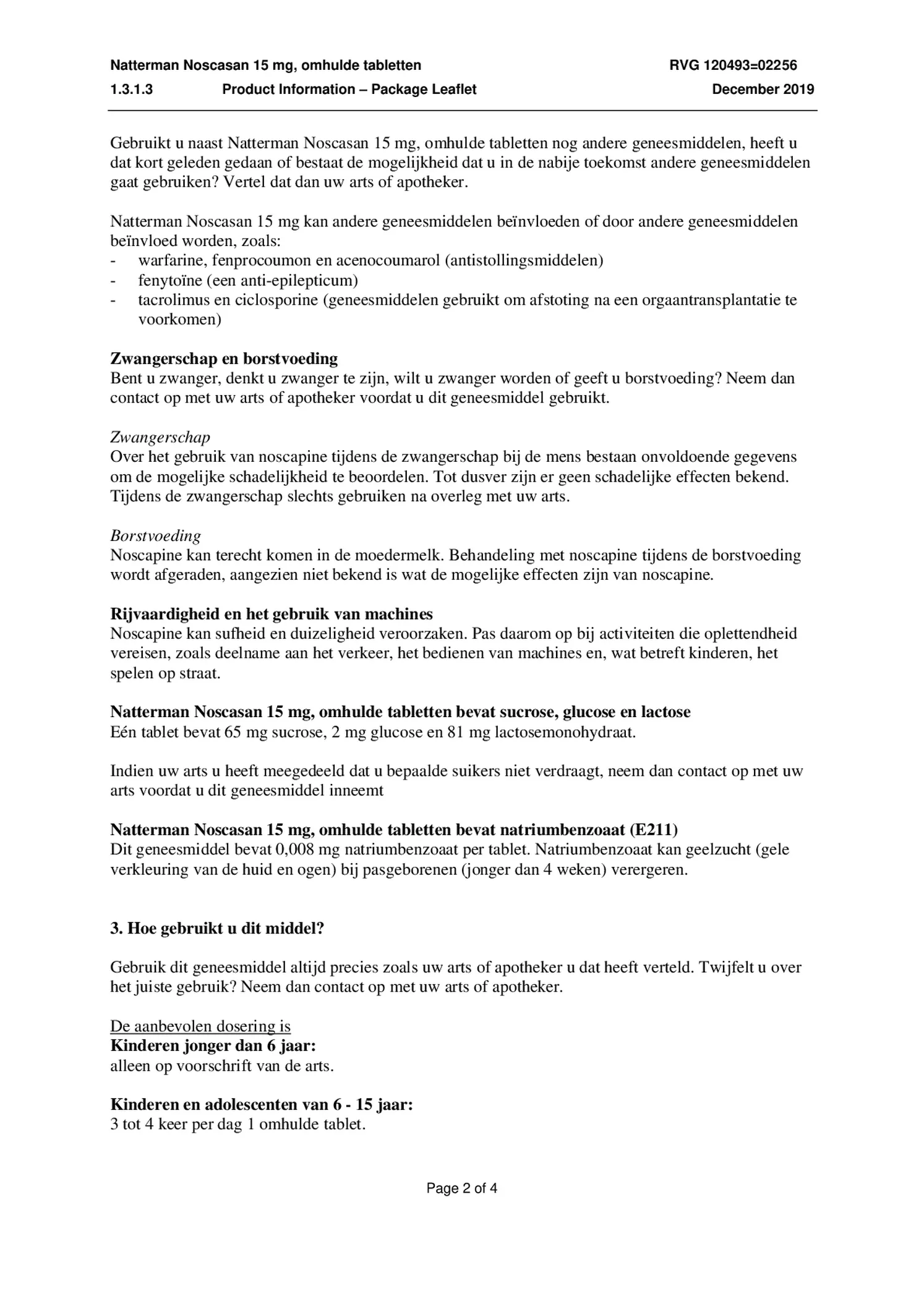 Noscasan 15 mg bij prikkelhoest of droge hoest Tabletten afbeelding van document #2, bijsluiter