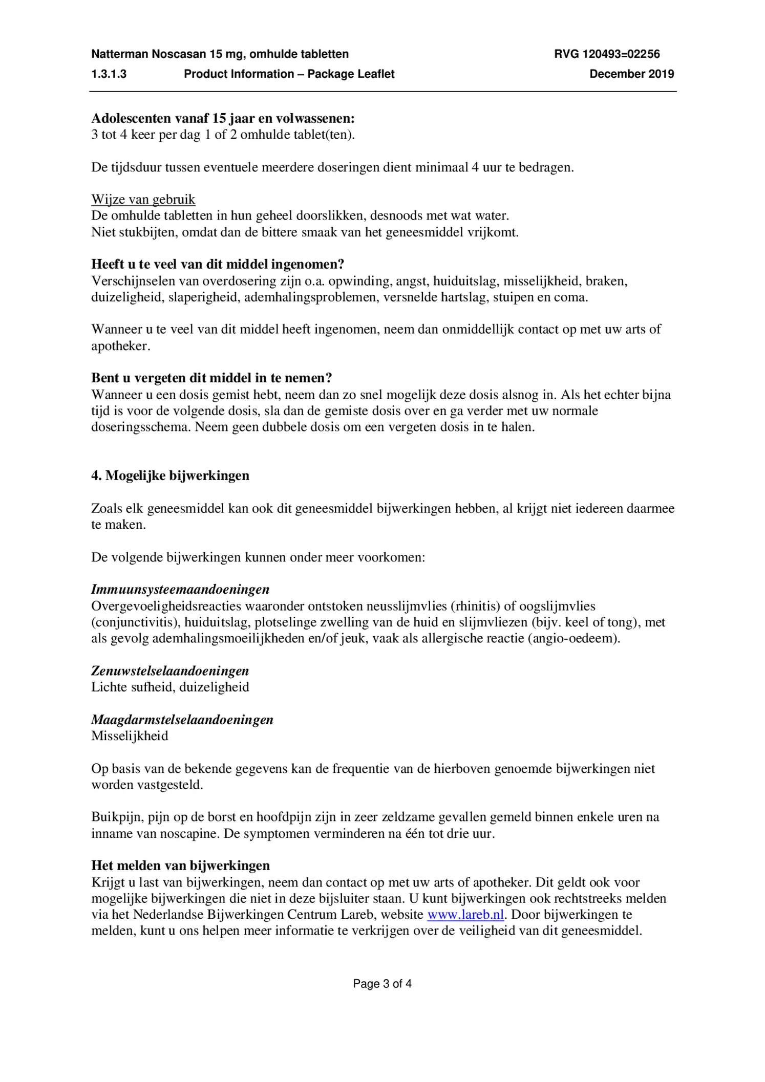 Noscasan 15 mg bij prikkelhoest of droge hoest Tabletten afbeelding van document #3, bijsluiter