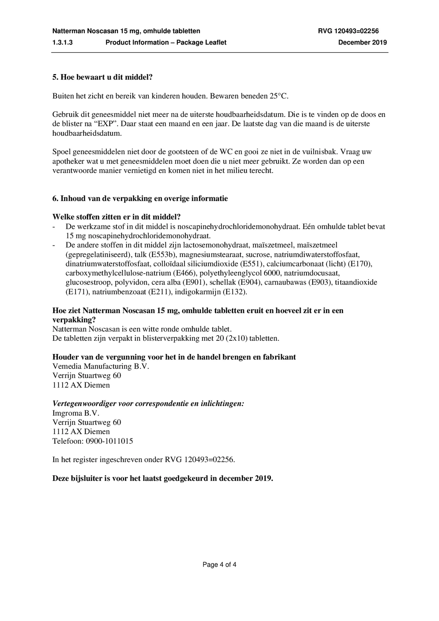 Noscasan 15 mg bij prikkelhoest of droge hoest Tabletten afbeelding van document #4, bijsluiter