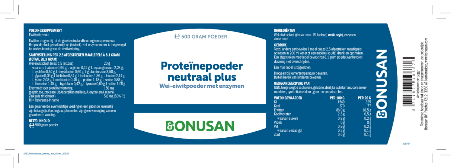 Proteinepoeder Neutraal Plus afbeelding van document #1, etiket
