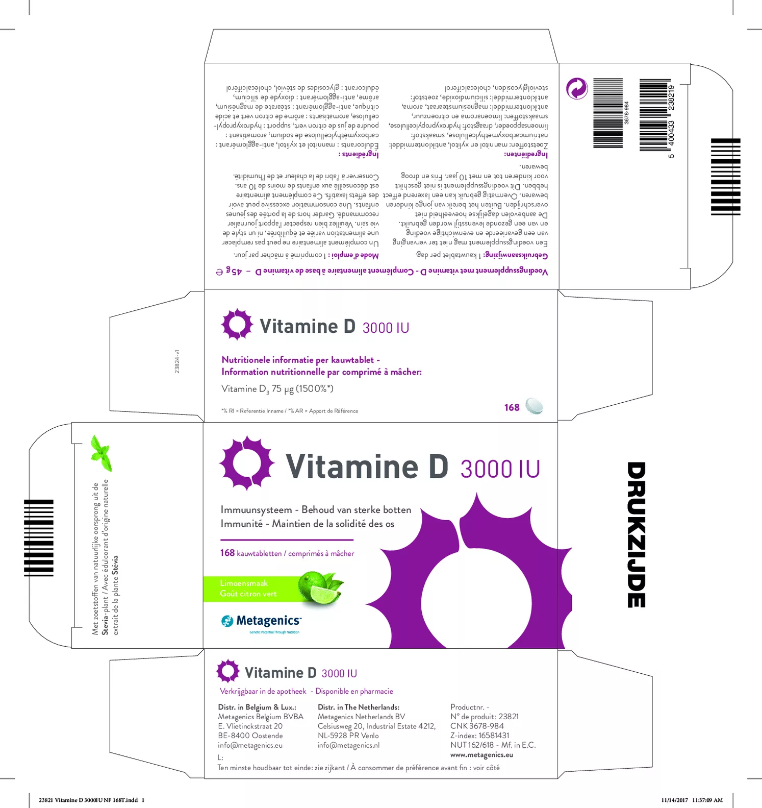 Vitamine D 3000 IU Kauwtabletten afbeelding van document #1, etiket