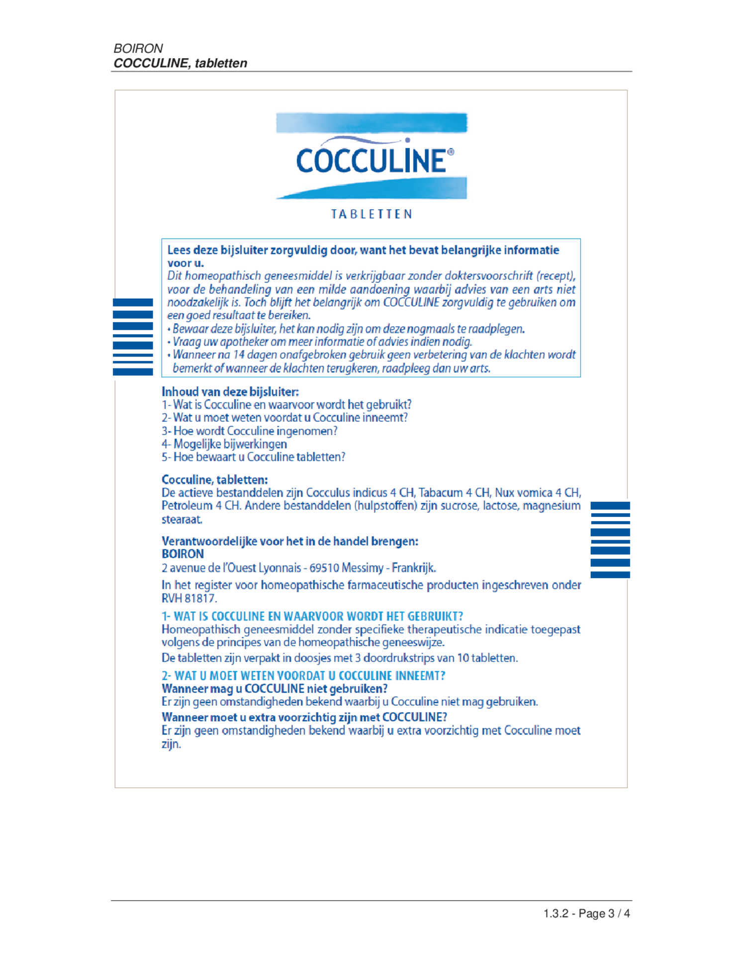 Cocculine Tabletten afbeelding van document #1, bijsluiter