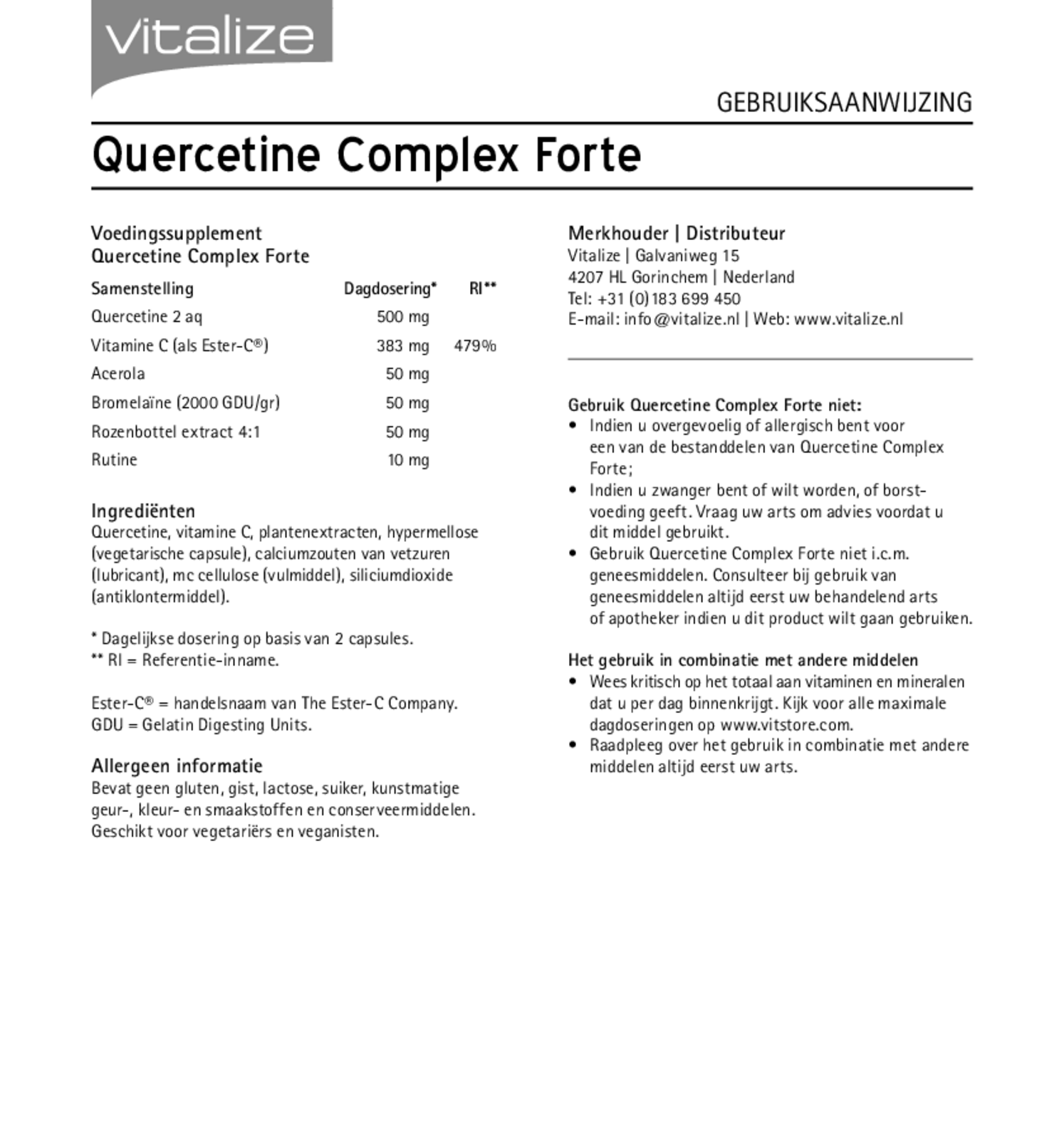 Quercetine Complex Forte Capsules afbeelding van document #1, gebruiksaanwijzing
