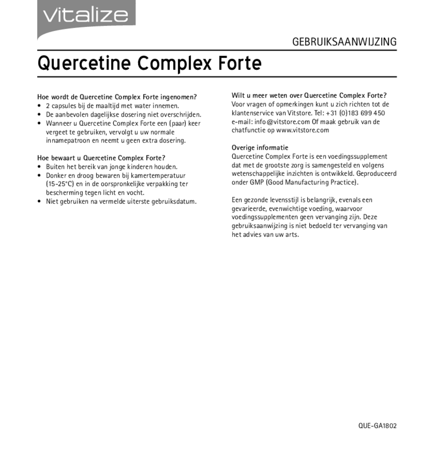 Quercetine Complex Forte Capsules afbeelding van document #2, gebruiksaanwijzing