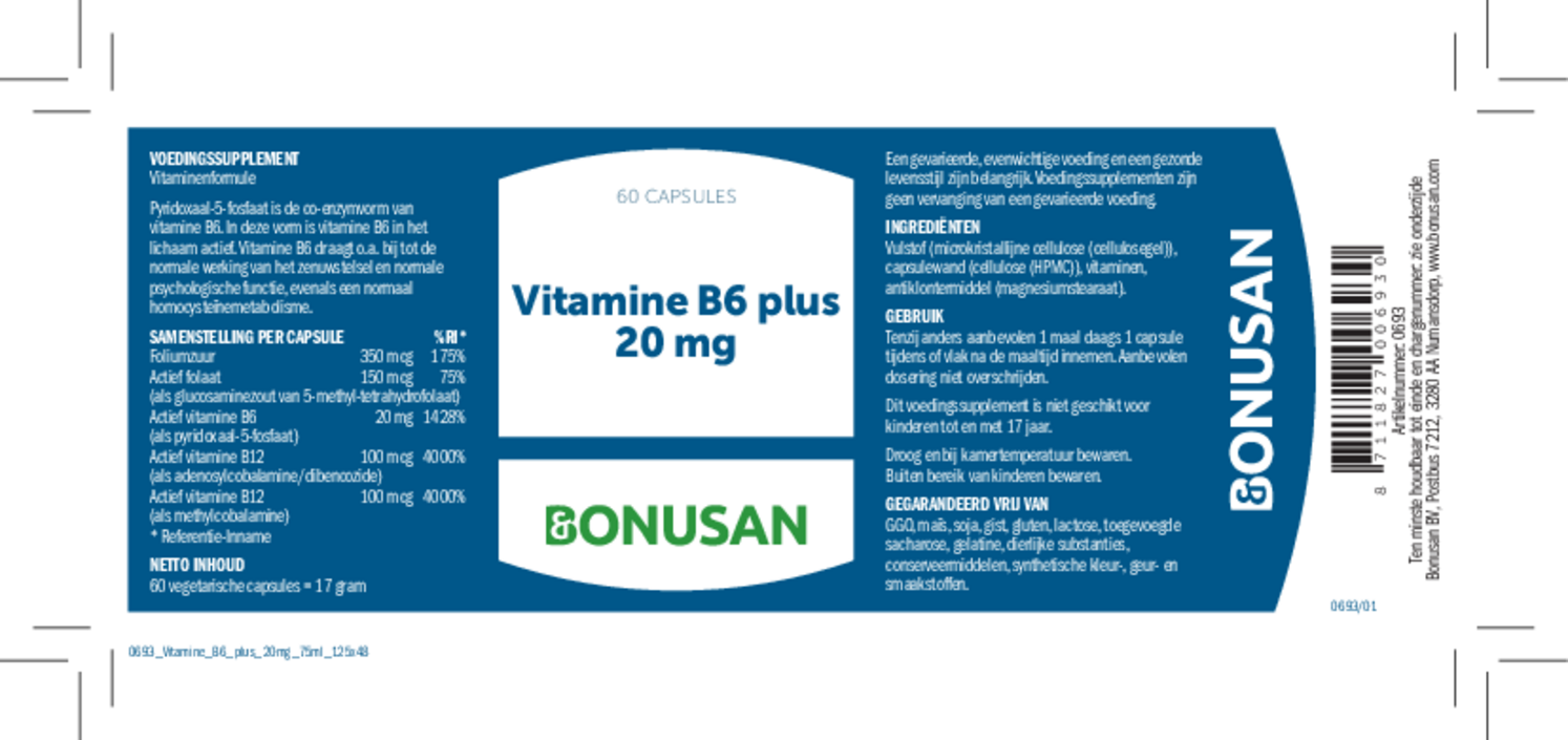 Vitamine B6 Plus 20mg Capsules afbeelding van document #1, etiket
