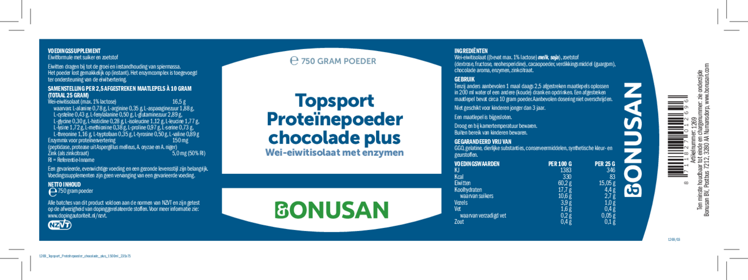 Topsport Proteïnepoeder Chocolade Plus afbeelding van document #1, etiket