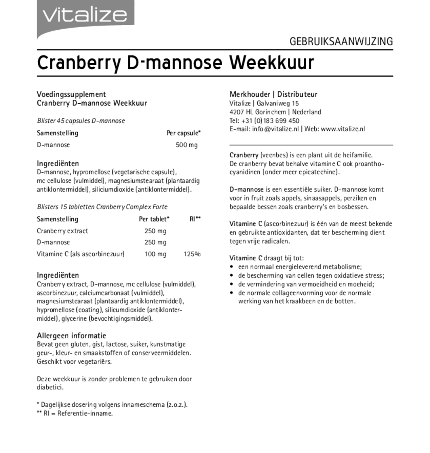 Cranberry D-mannose Weekkuur Capsules & Tabletten afbeelding van document #1, gebruiksaanwijzing
