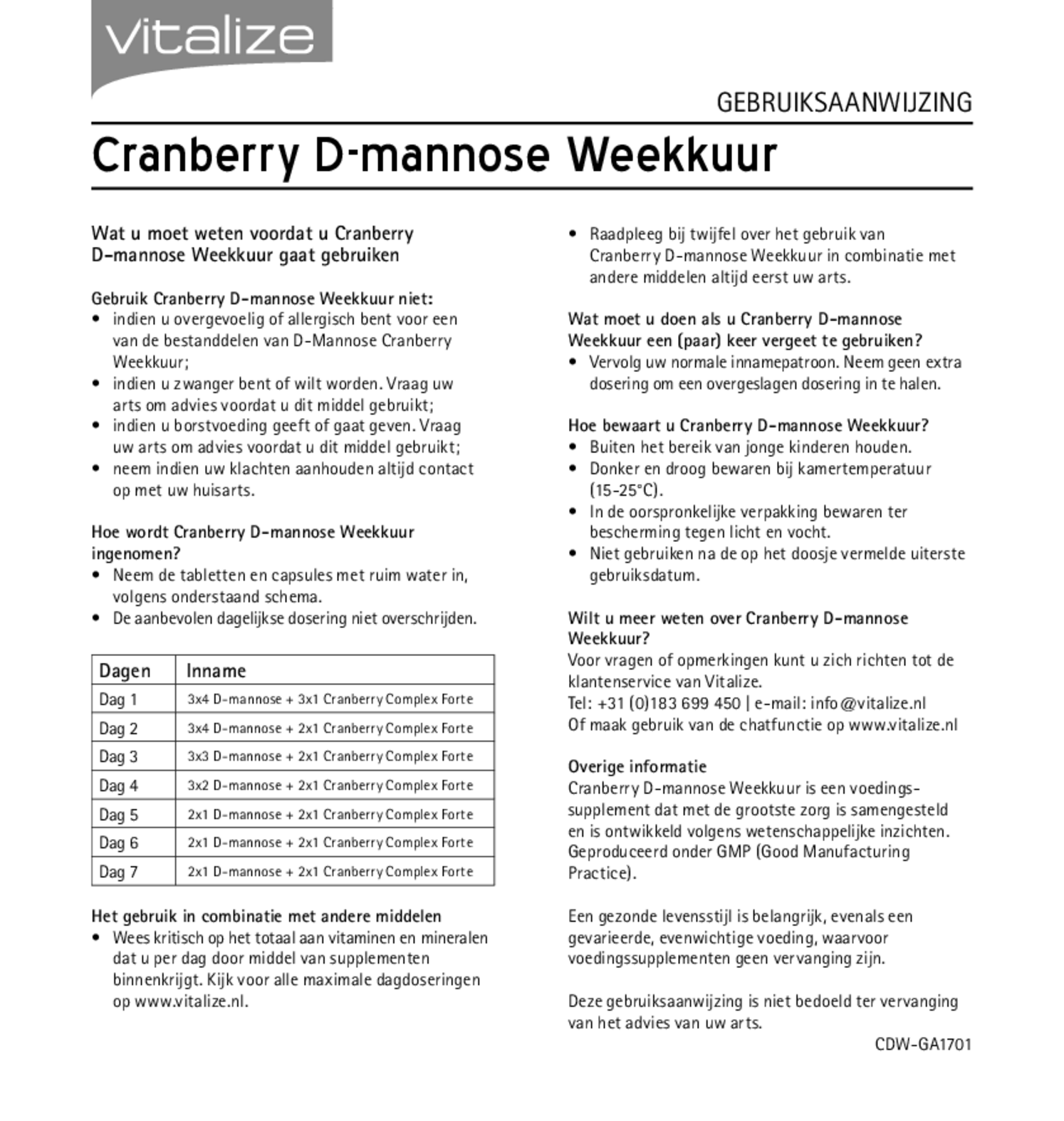 Cranberry D-mannose Weekkuur Capsules & Tabletten afbeelding van document #2, gebruiksaanwijzing