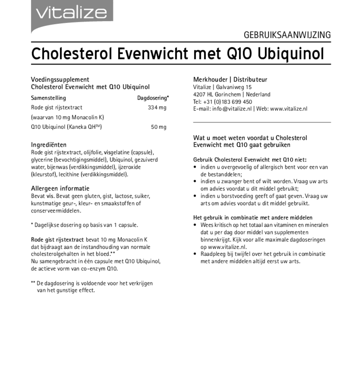 Cholesterol Evenwicht + Q10 Capsules afbeelding van document #1, gebruiksaanwijzing