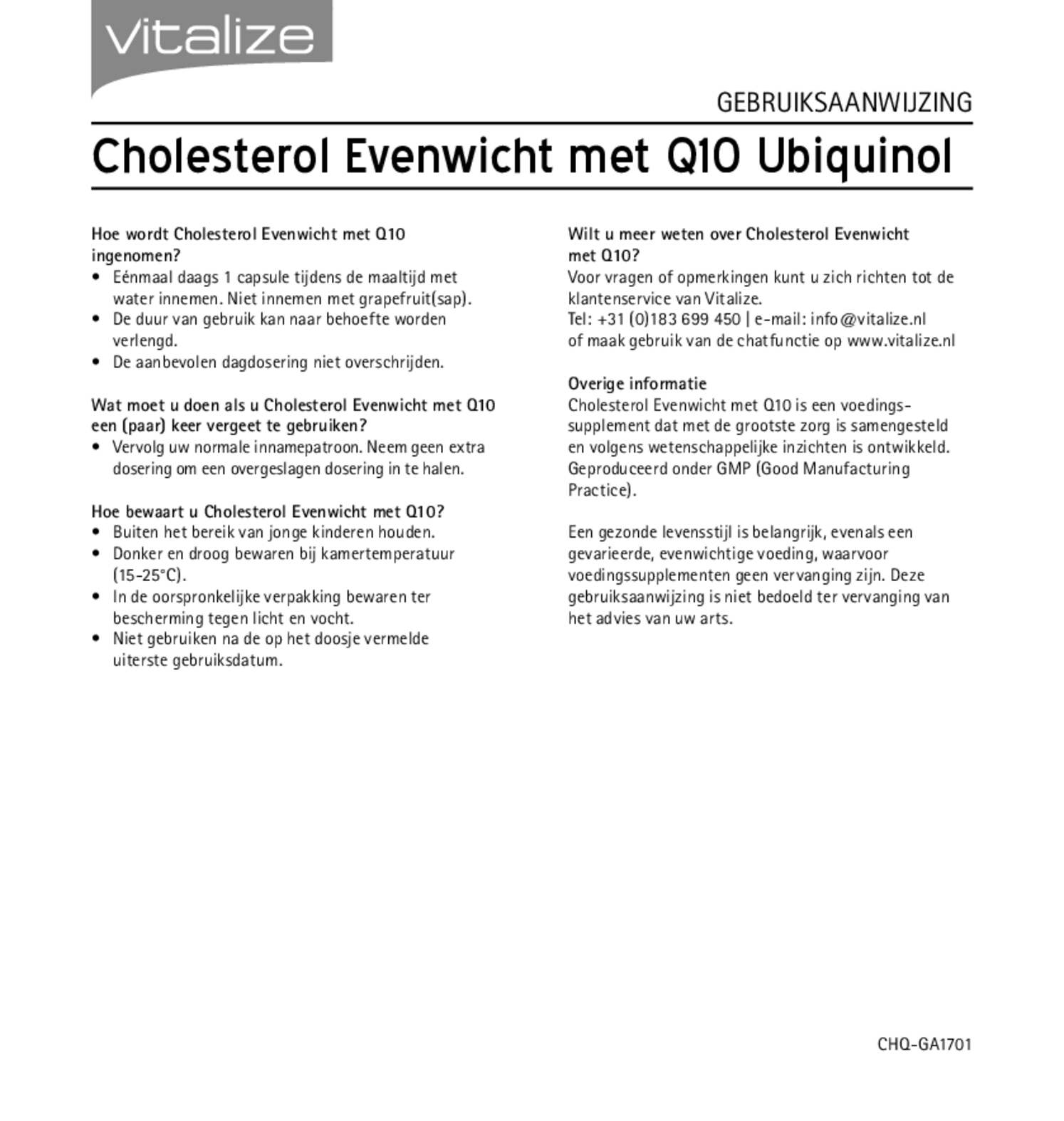 Cholesterol Evenwicht + Q10 Capsules afbeelding van document #2, gebruiksaanwijzing
