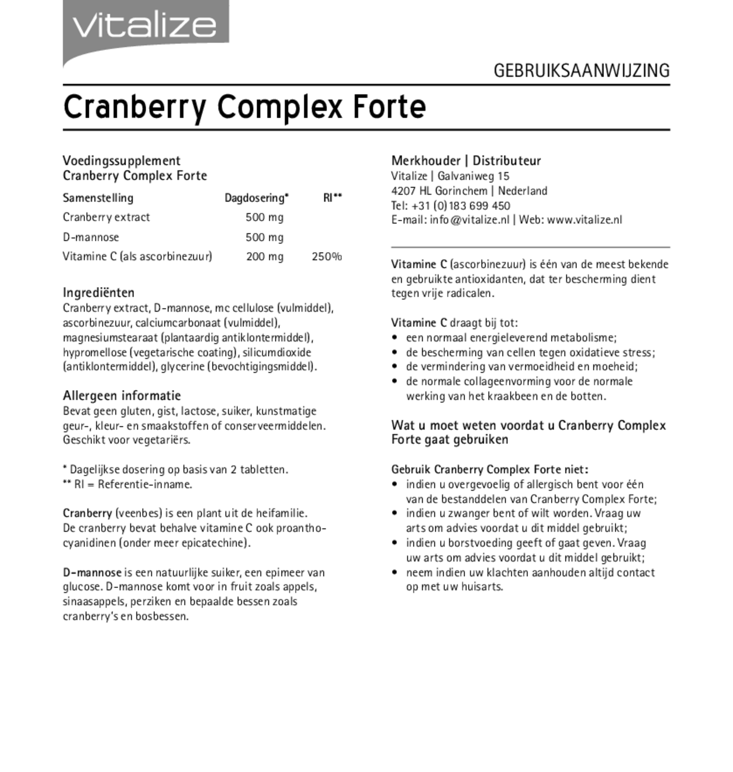 Cranberry Complex Forte Tabletten afbeelding van document #1, gebruiksaanwijzing