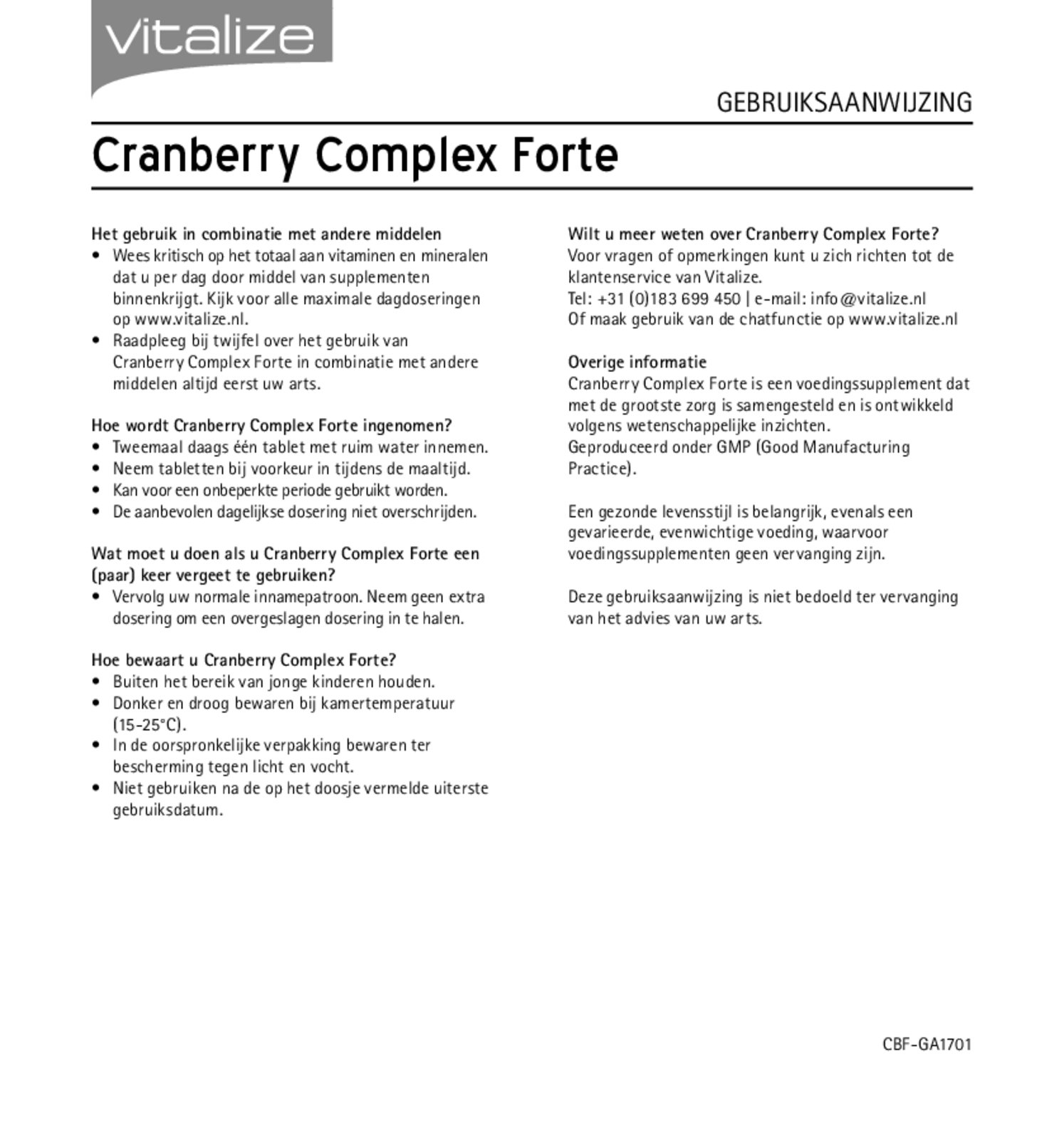 Cranberry Complex Forte Tabletten afbeelding van document #2, gebruiksaanwijzing