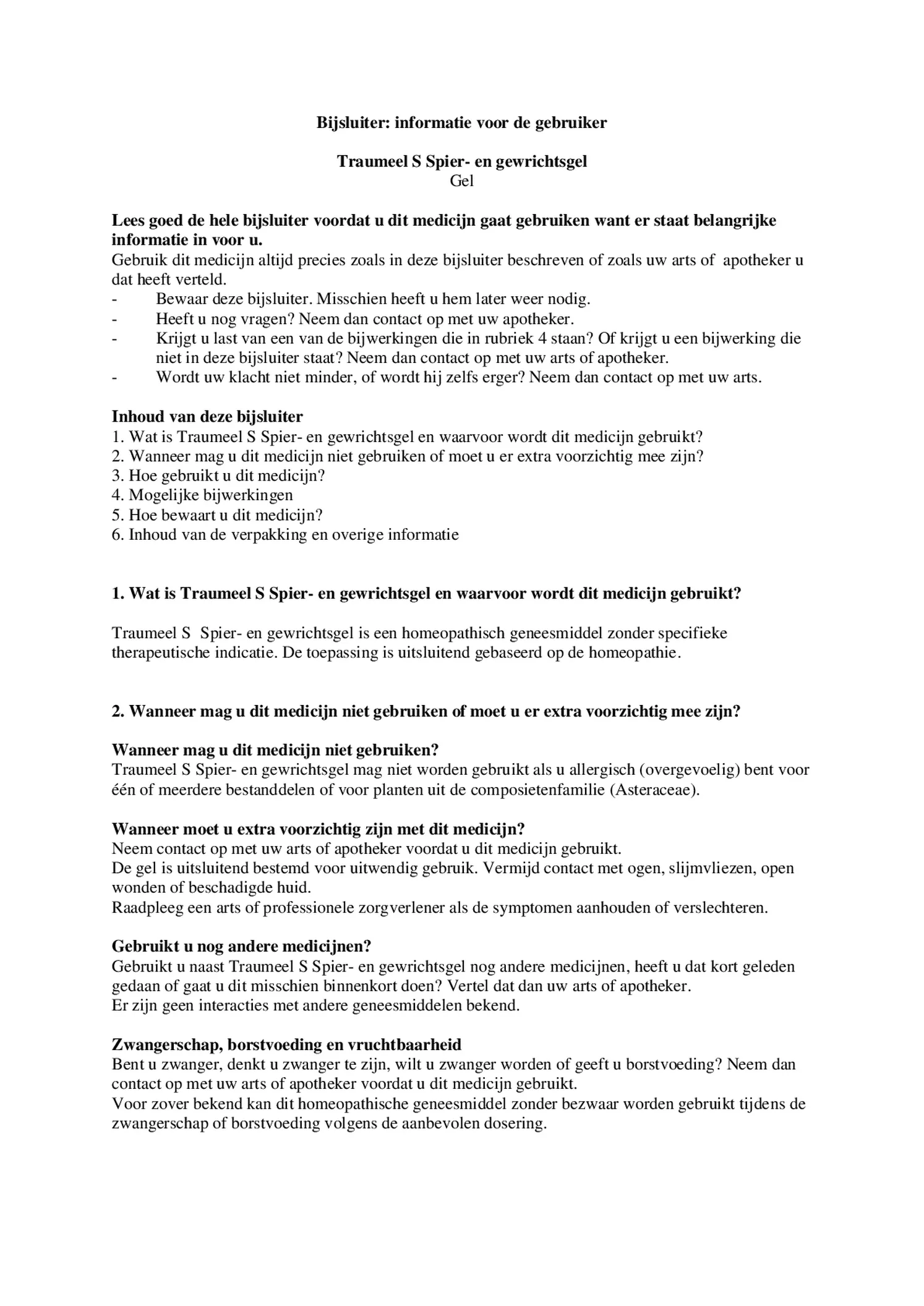 Traumeel S Gel afbeelding van document #1, bijsluiter