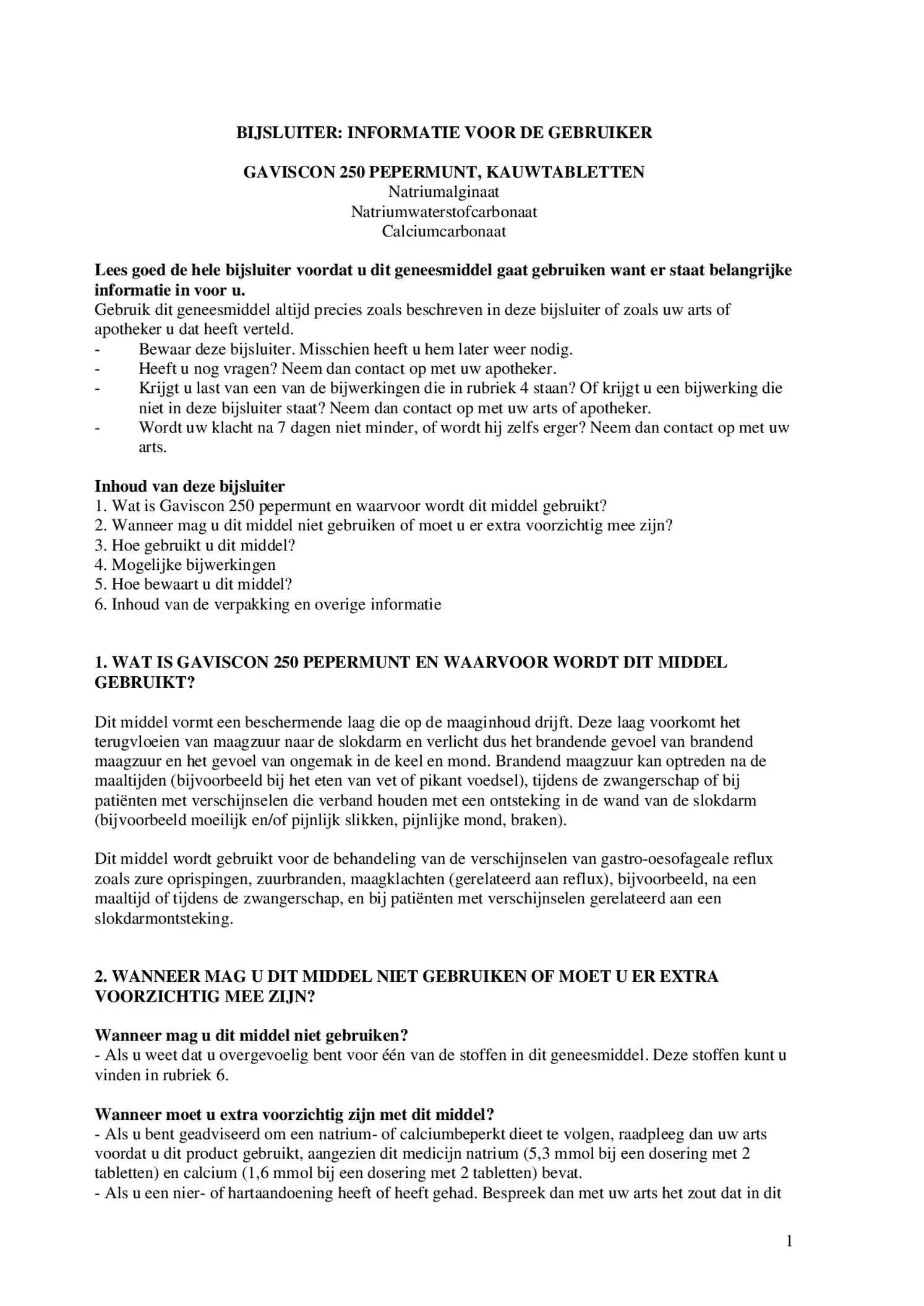 250 Pepermunt Kauwtabletten afbeelding van document #1, bijsluiter