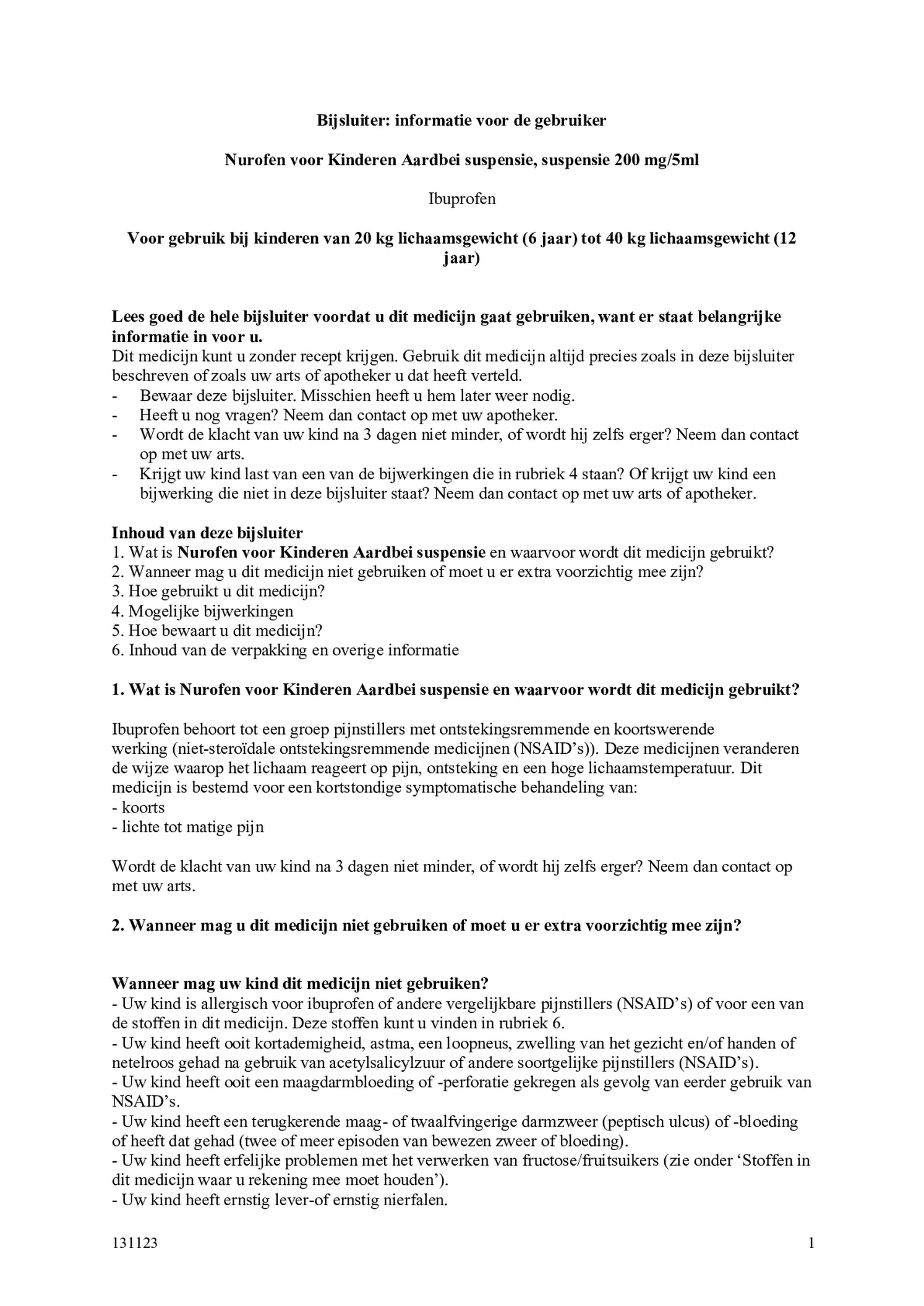 voor Kinderen Aardbei Suspensie afbeelding van document #1, bijsluiter