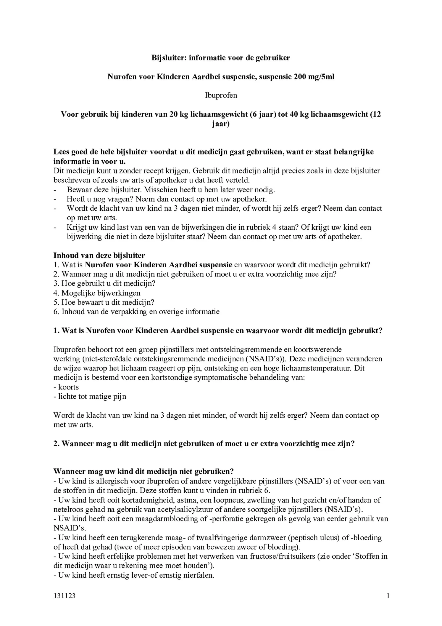 voor Kinderen Aardbei Suspensie afbeelding van document #1, bijsluiter