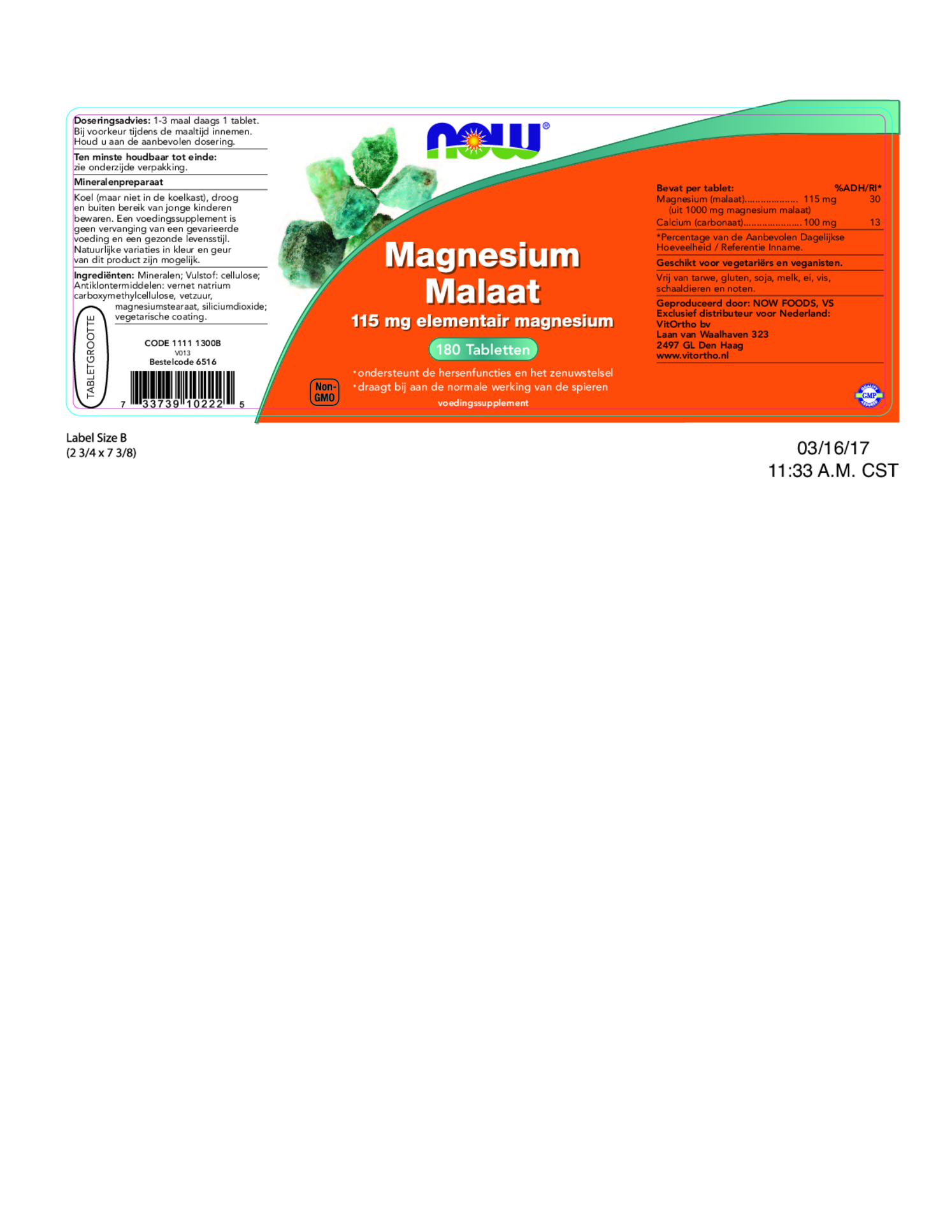 Magnesium Malaat Tabletten afbeelding van document #1, etiket