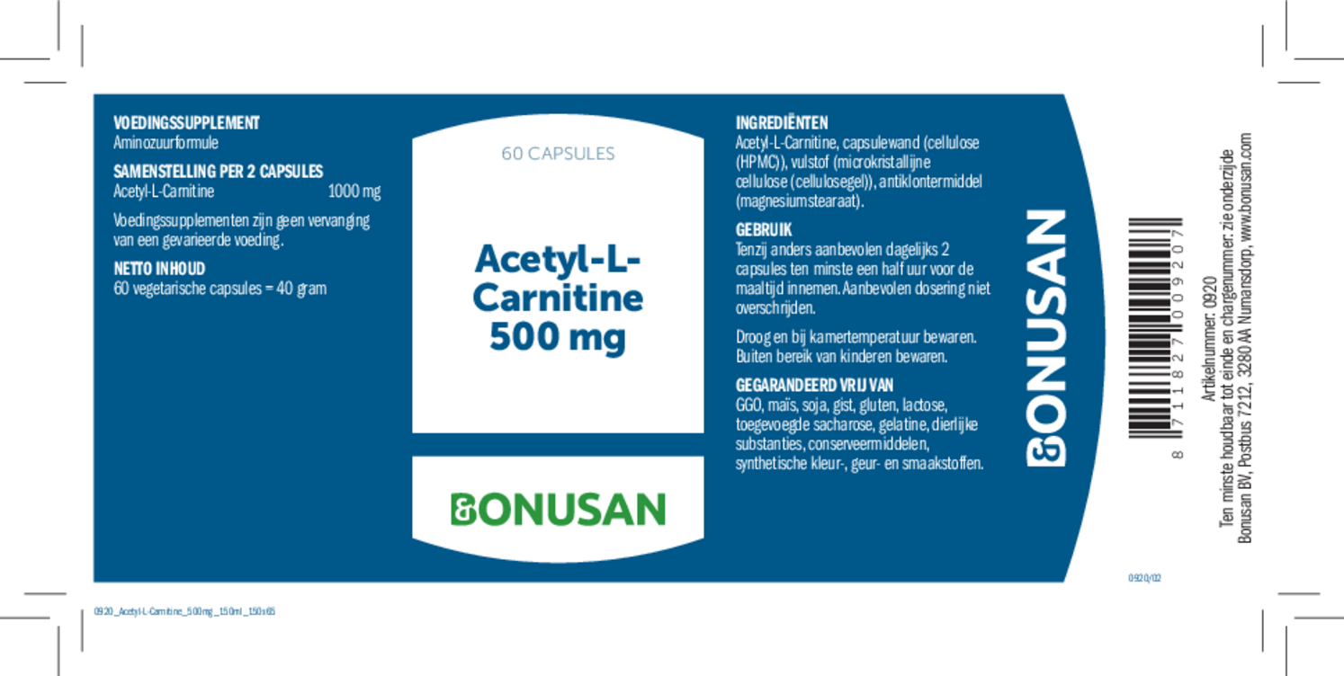 Acetyl-L-Carnitine 500mg Capsules afbeelding van document #1, etiket
