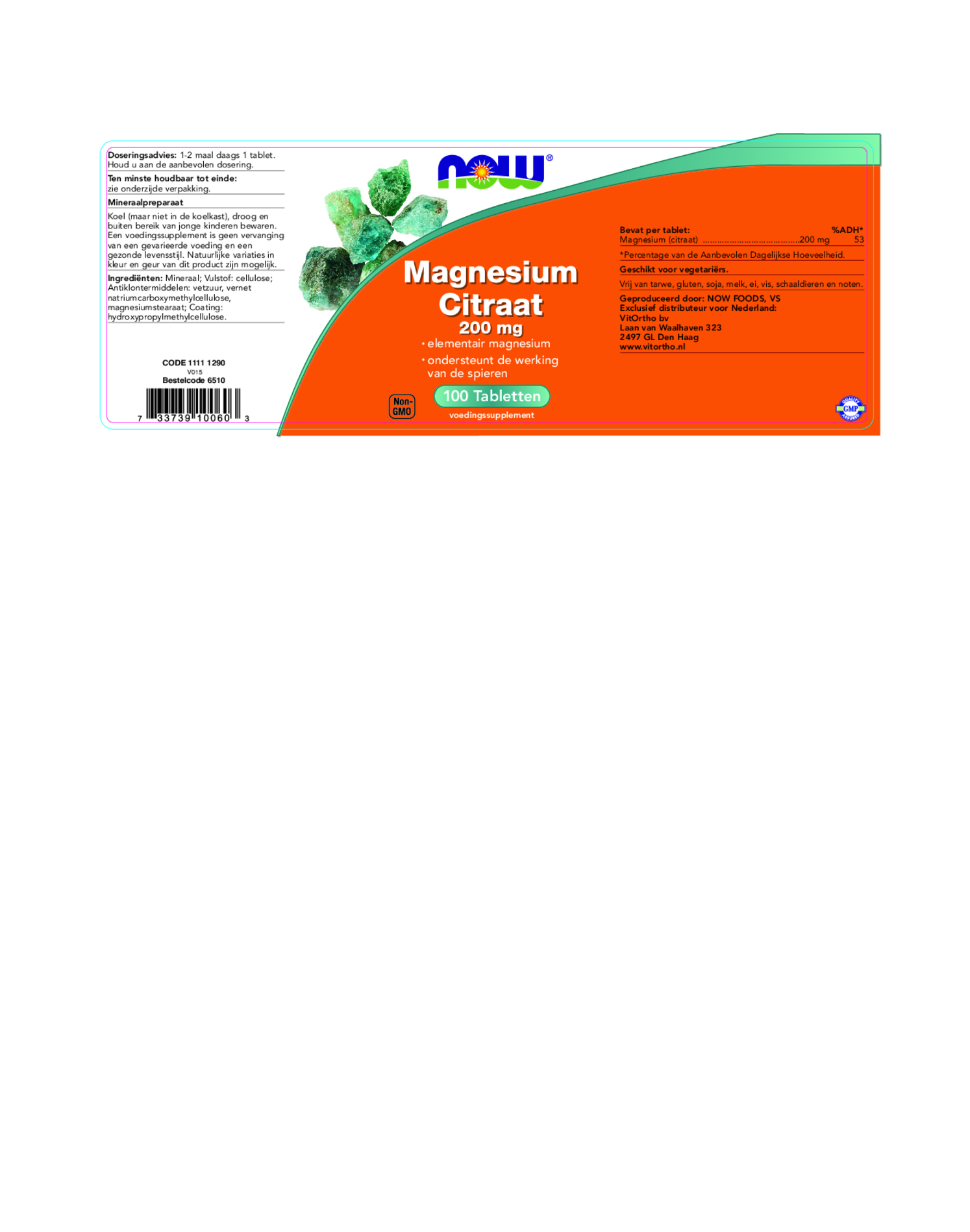 Magnesium Citraat 200mg Tabletten afbeelding van document #1, etiket