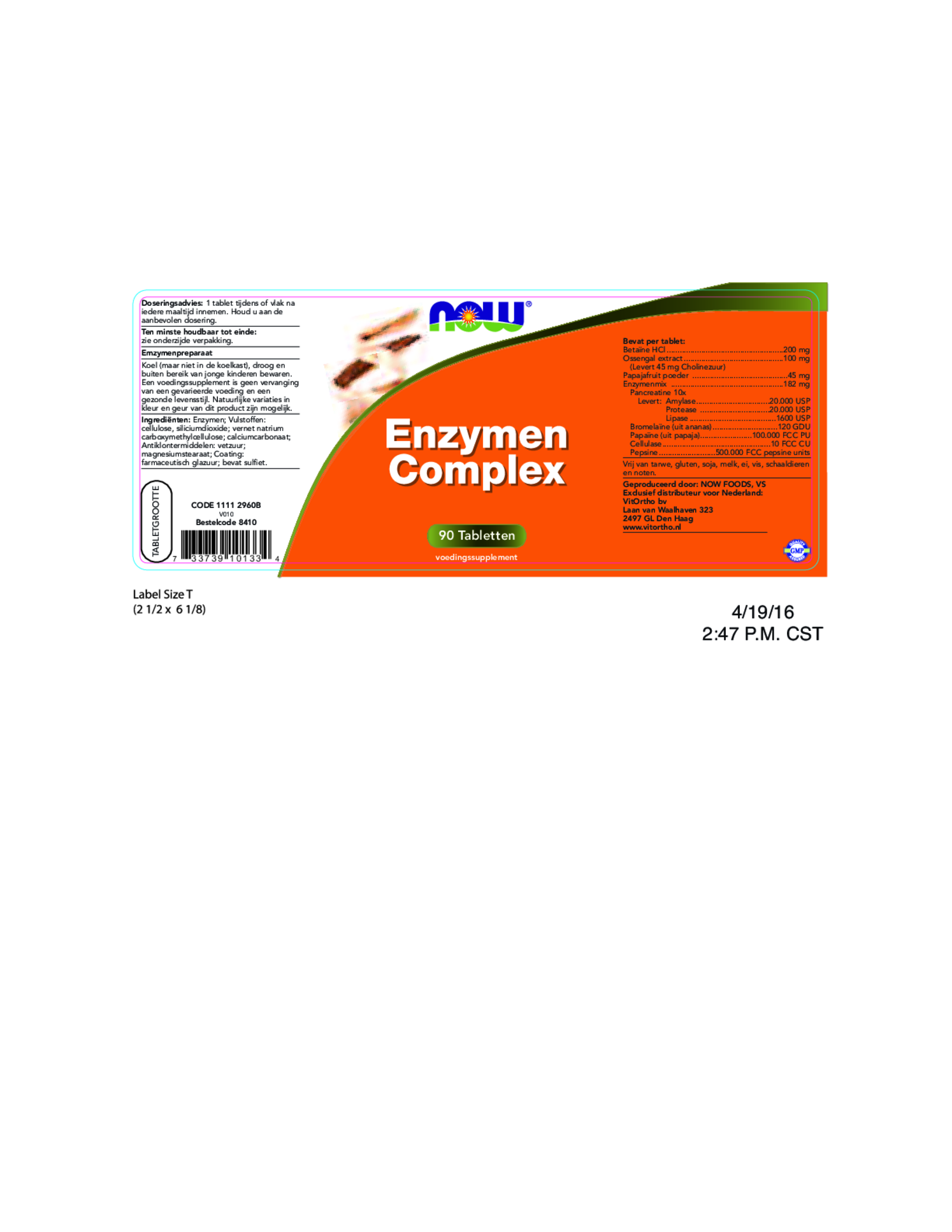 Enzymen Complex Tabletten afbeelding van document #1, etiket