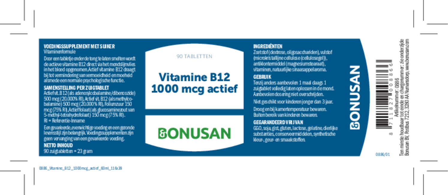 Vitamine B12 1000 mcg Actief Zuigtabletten afbeelding van document #1, etiket