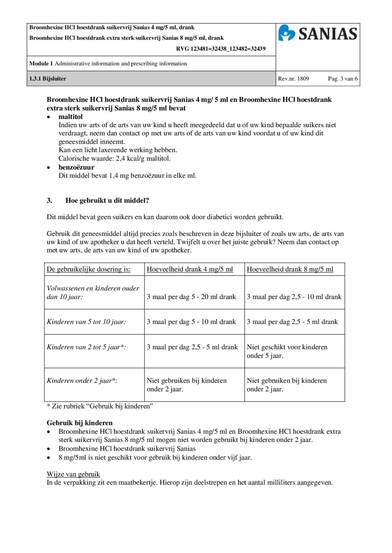 Broomhexine HCl Hoestdrank Extra Sterk Suikervrij 8mg/5ml afbeelding van document #3, bijsluiter