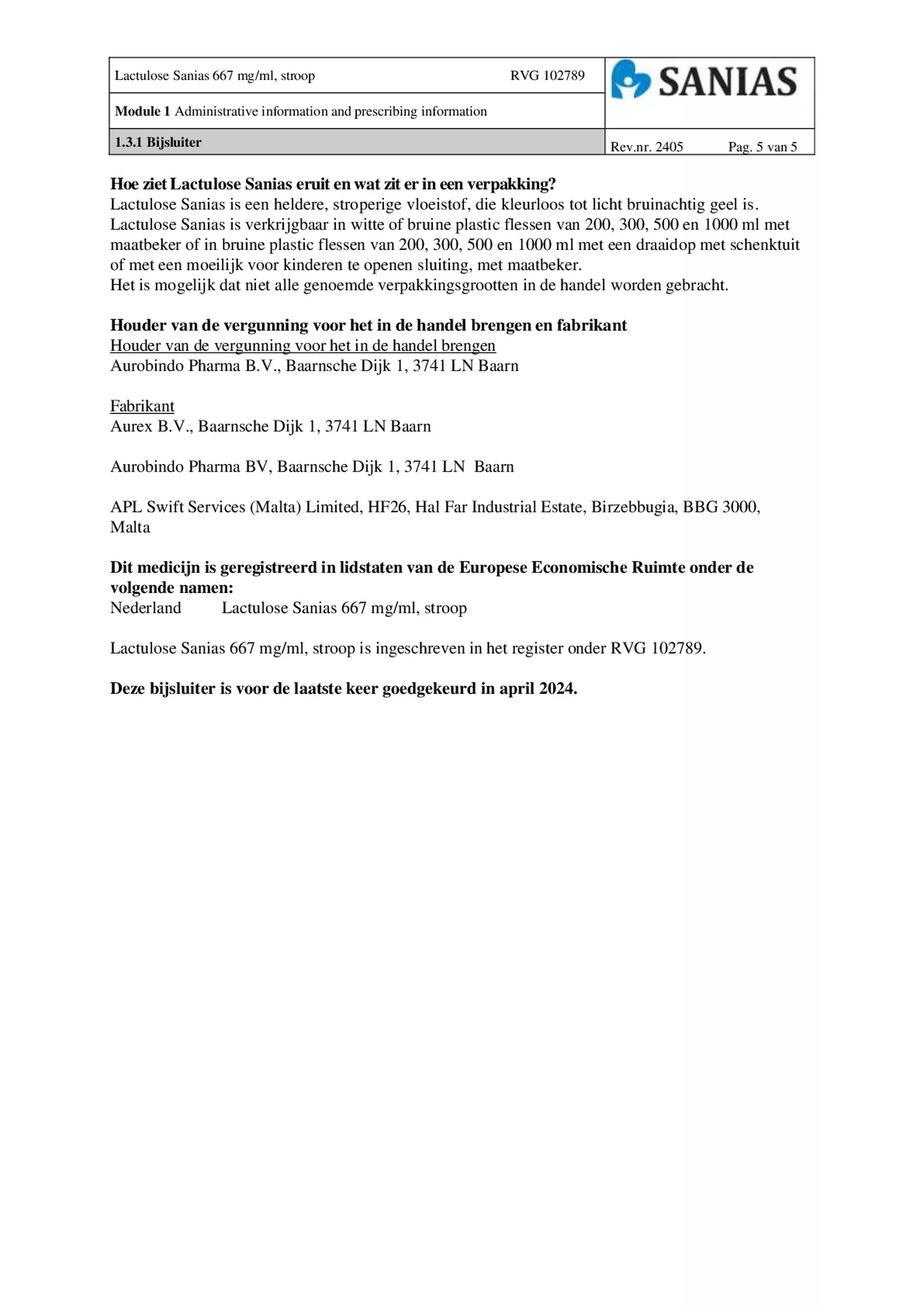 Lactulose Stroop 667mg afbeelding van document #5, bijsluiter