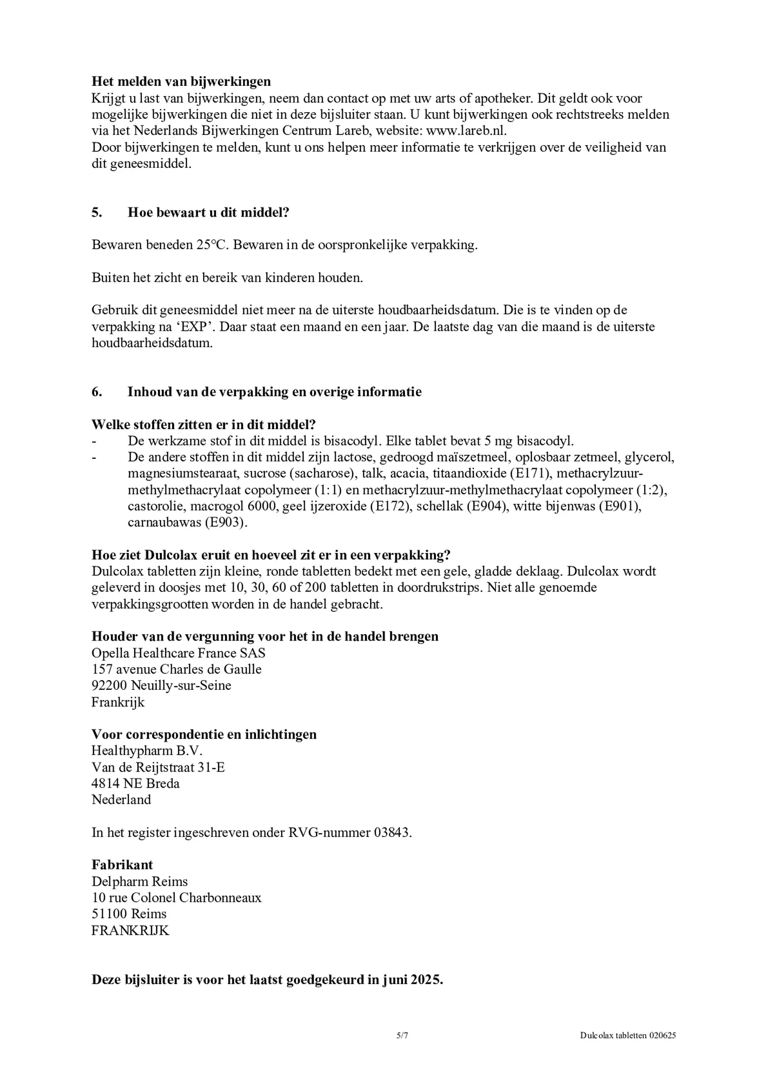 Maagsapresistente Bisacodyl 5mg Tabletten afbeelding van document #6, bijsluiter
