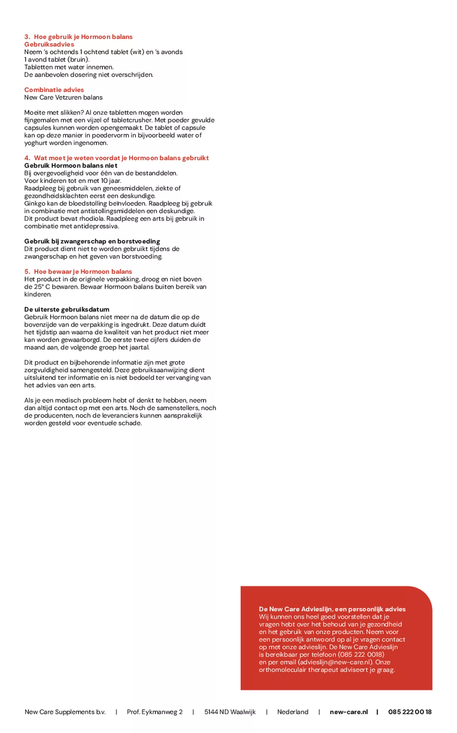 Hormoon Balans Tabletten afbeelding van document #2, gebruiksaanwijzing