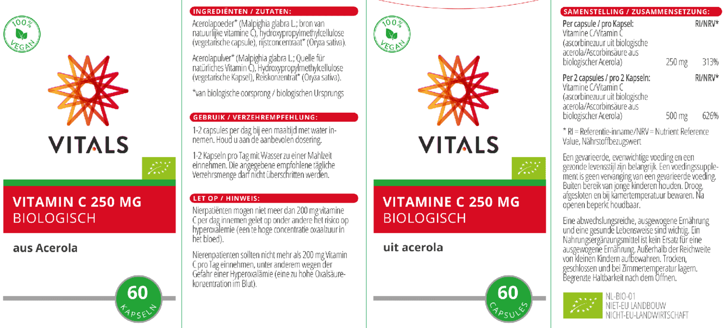 Vitamine C 250 mg Biologisch Capsules afbeelding van document #1, etiket