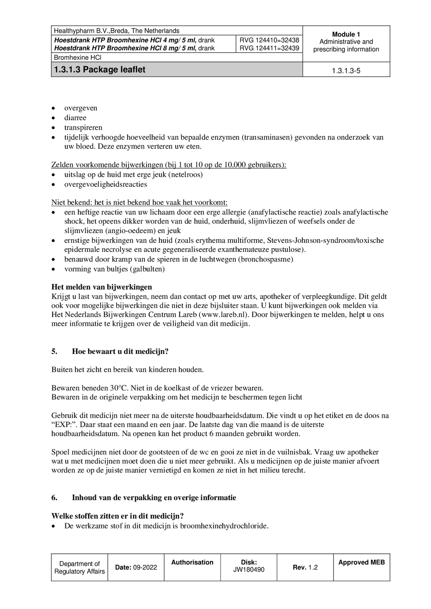 Hoestdrank Broomhexine HCI 4mg/5ml afbeelding van document #5, bijsluiter