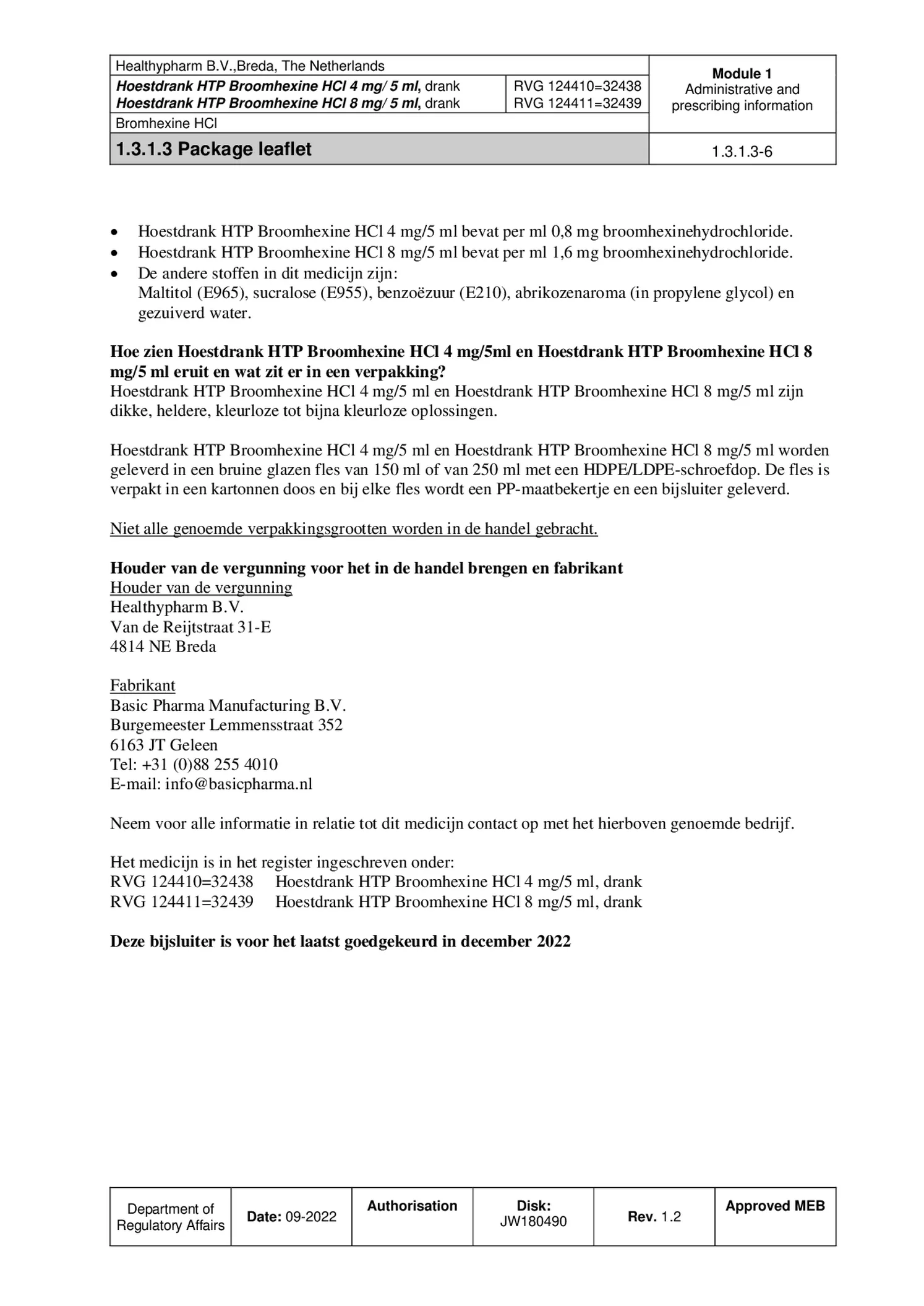 Hoestdrank Broomhexine HCI 8mg/5ml afbeelding van document #6, bijsluiter