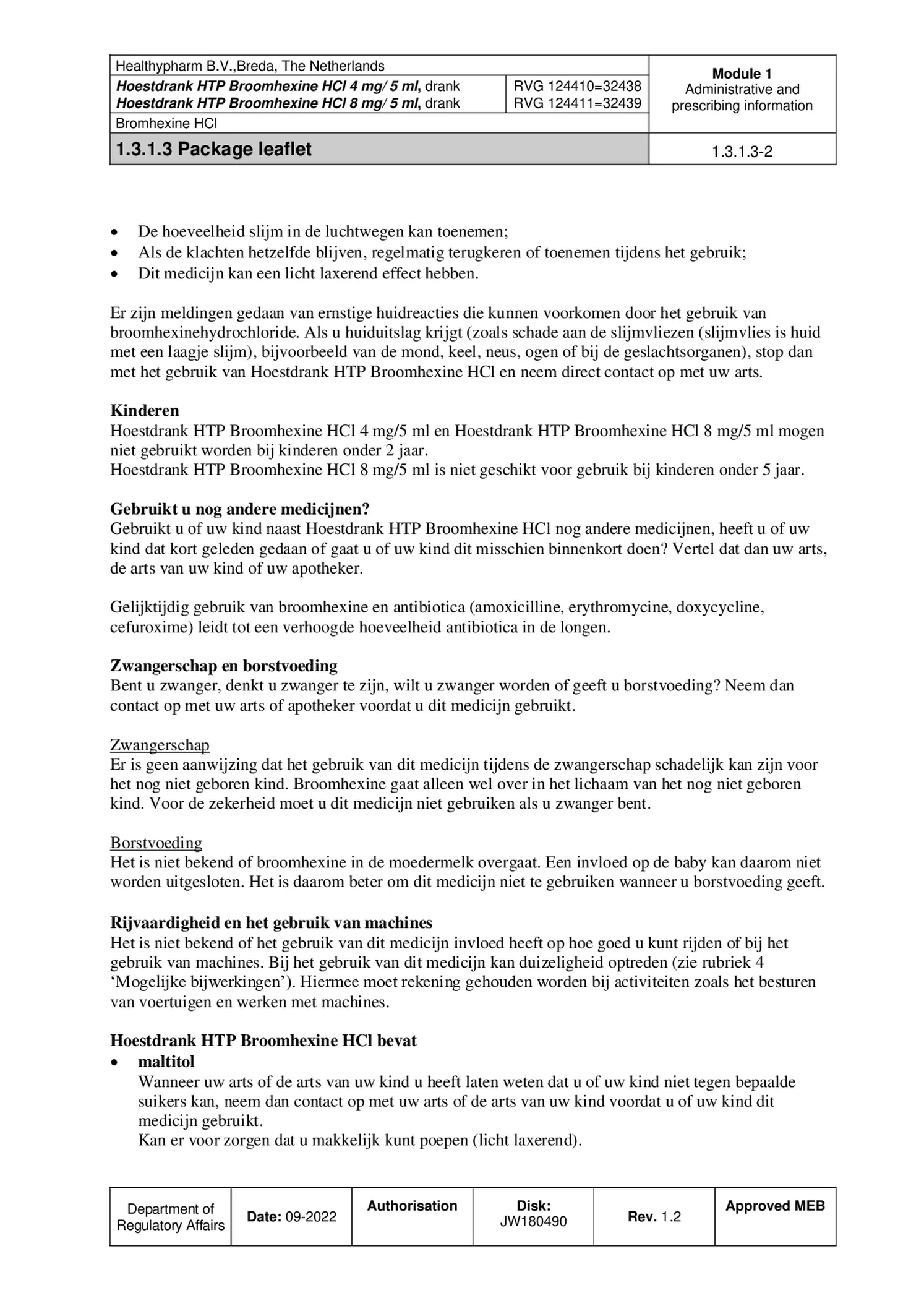 Hoestdrank Broomhexine HCI 8mg/5ml afbeelding van document #2, bijsluiter