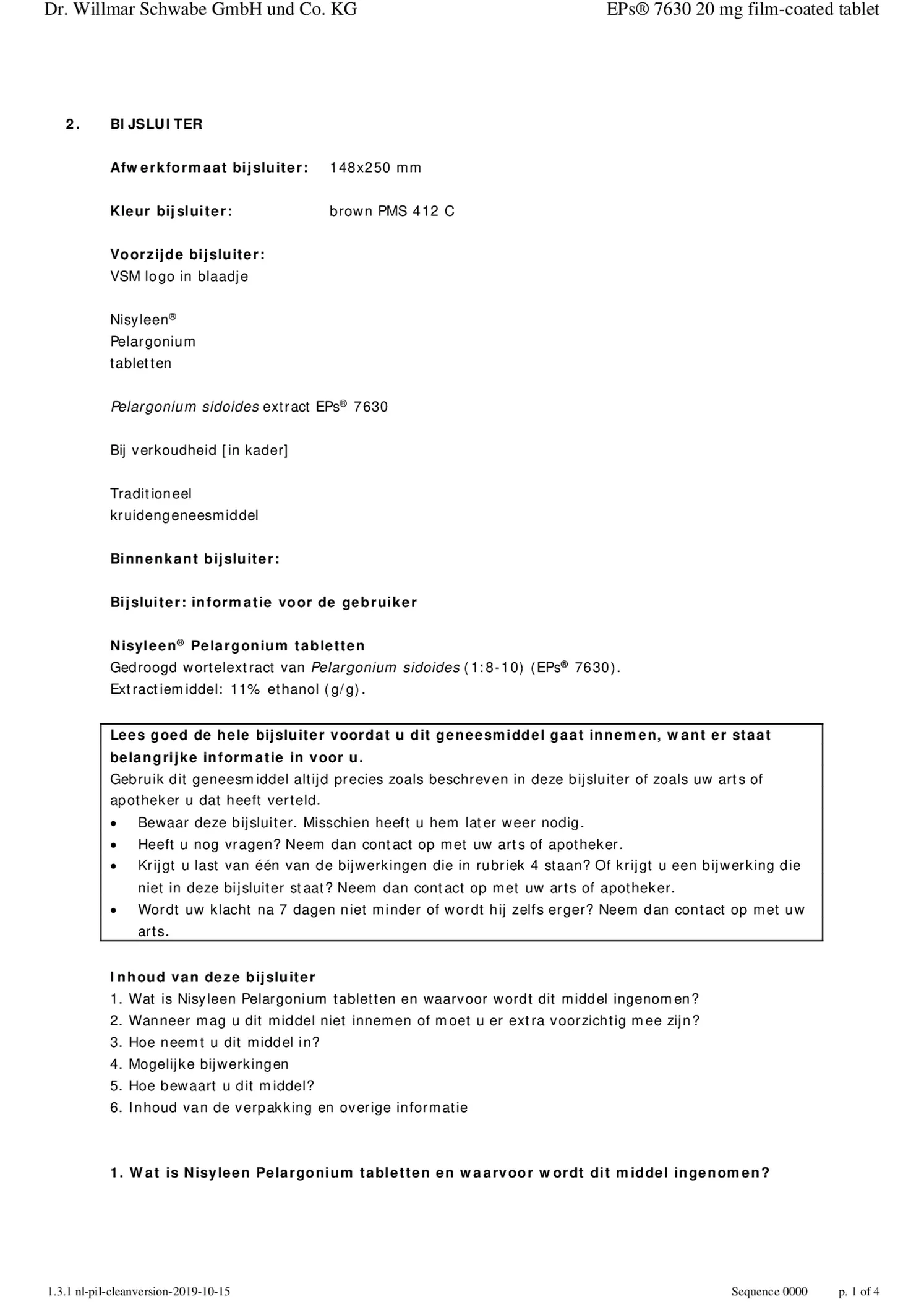 Nisyleen Pelargonium Tabletten afbeelding van document #1, bijsluiter