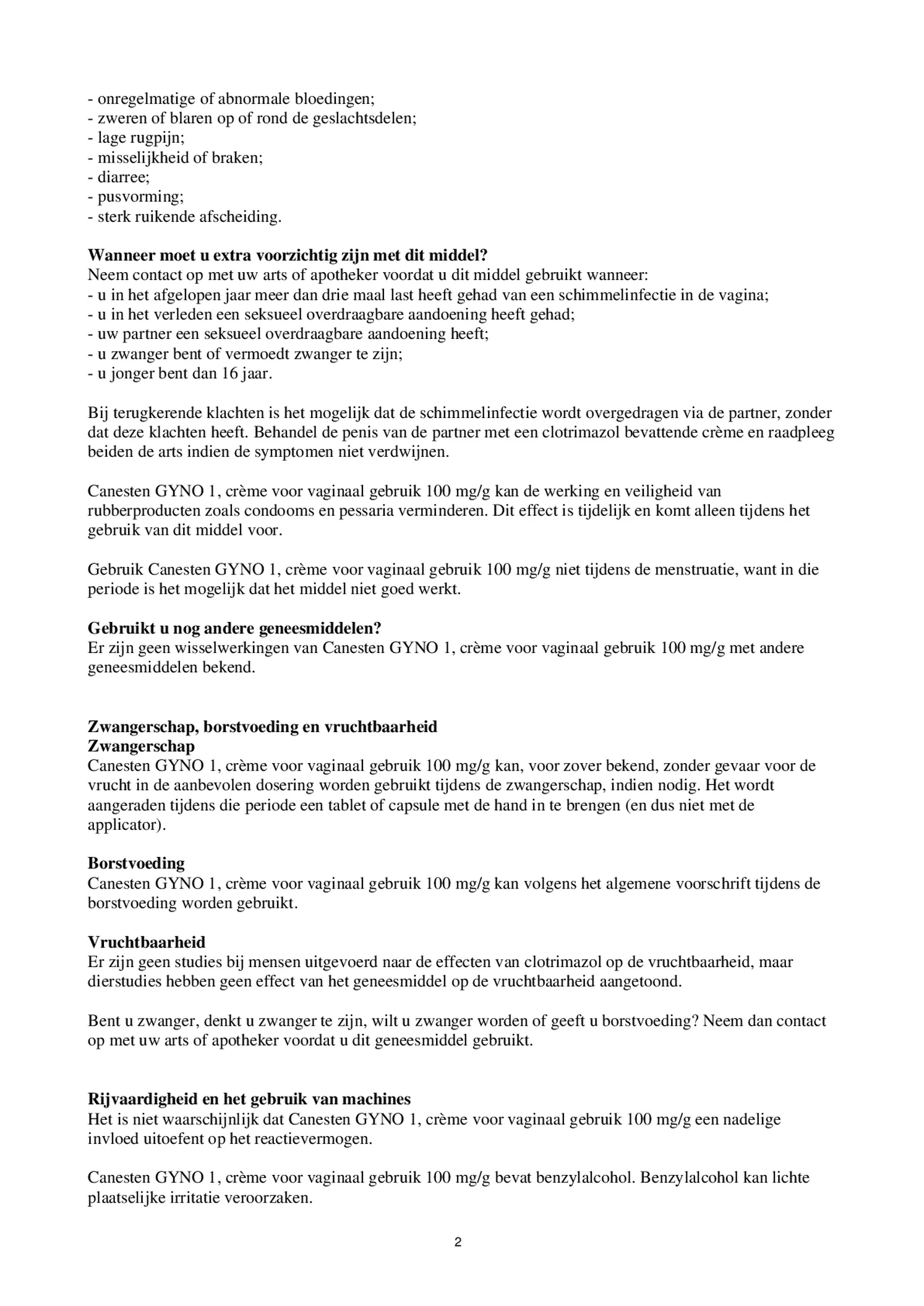 Canesten GYNO 1 Daagse Crème afbeelding van document #2, bijsluiter