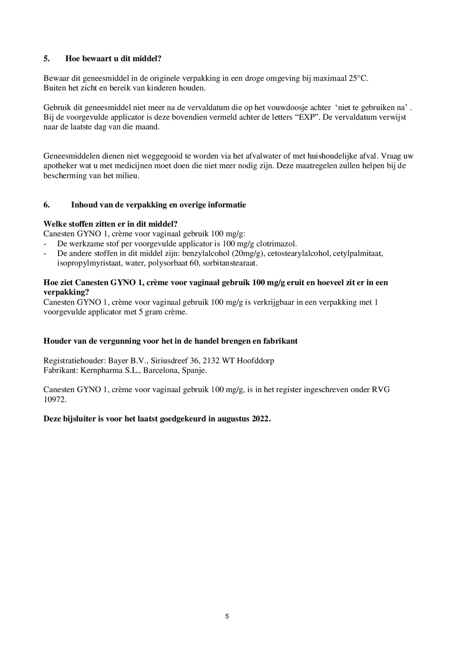Canesten GYNO 1 Daagse Crème afbeelding van document #5, bijsluiter