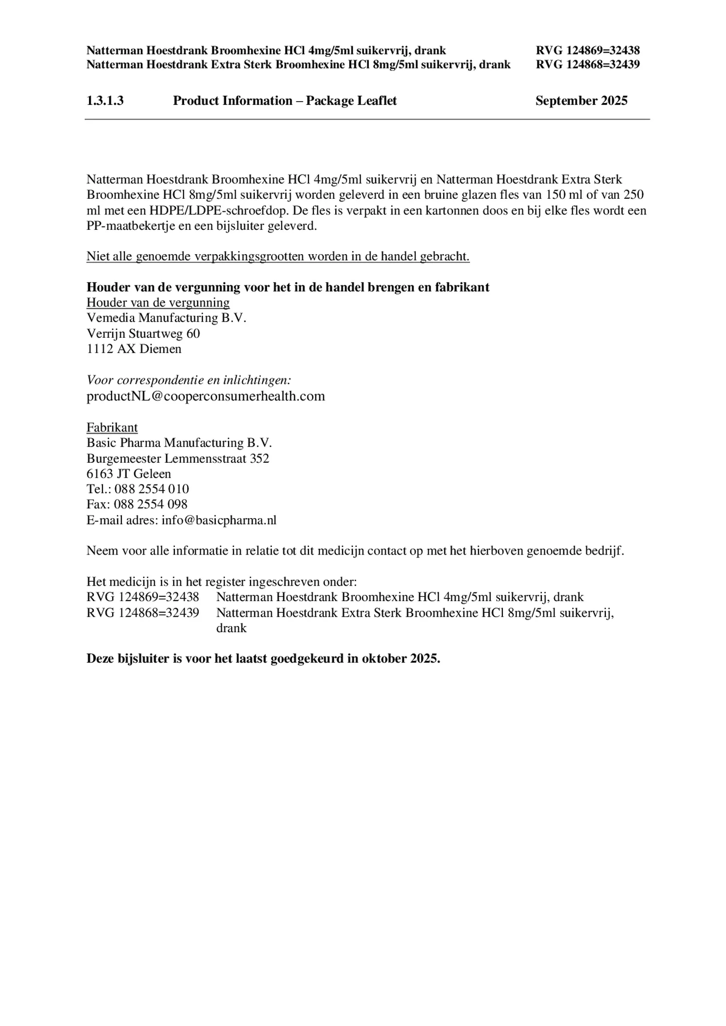 Broomhexine Hoestdrank Extra Sterk Broomhexine HCI 8mg/5ml - Suikervij afbeelding van document #6, bijsluiter