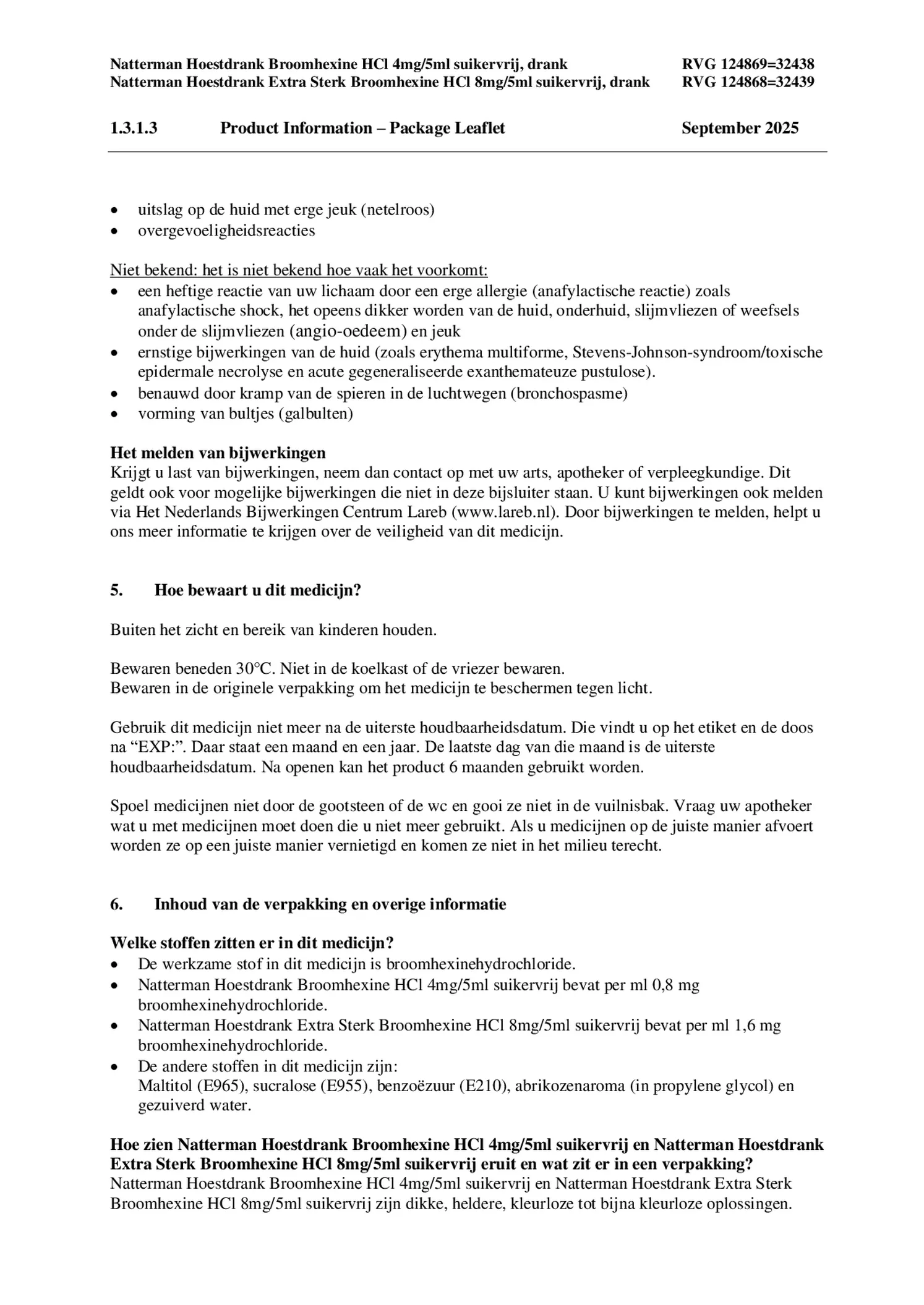 Broomhexine Hoestdrank Extra Sterk Broomhexine HCI 8mg/5ml - Suikervij afbeelding van document #5, bijsluiter