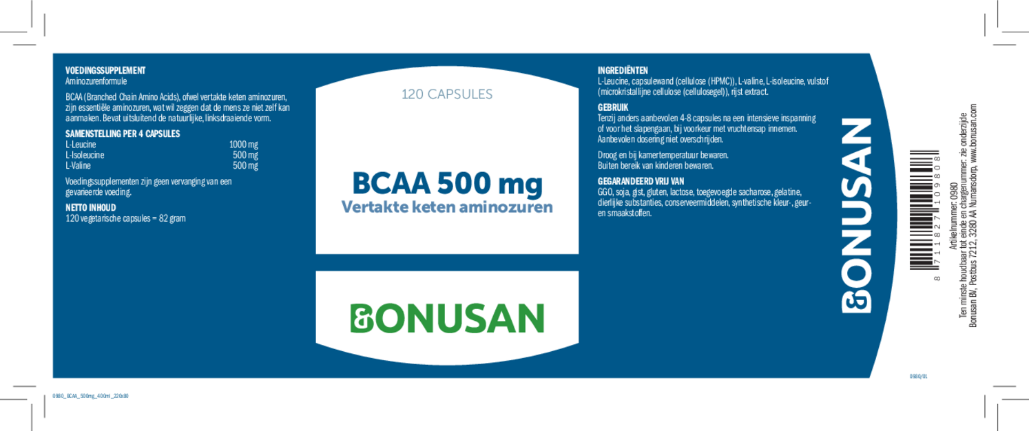 BCAA 500mg Capsules afbeelding van document #1, etiket