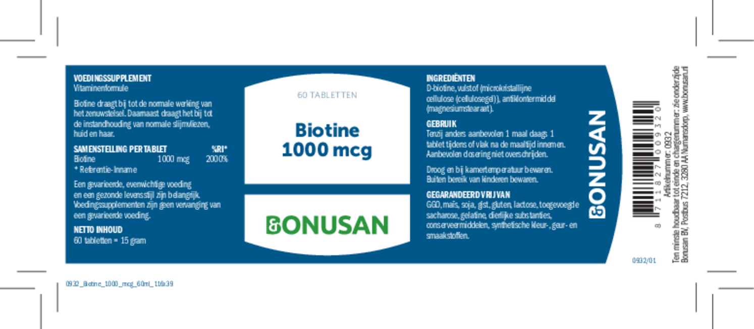 Biotine 1000 mcg Tabletten afbeelding van document #1, etiket